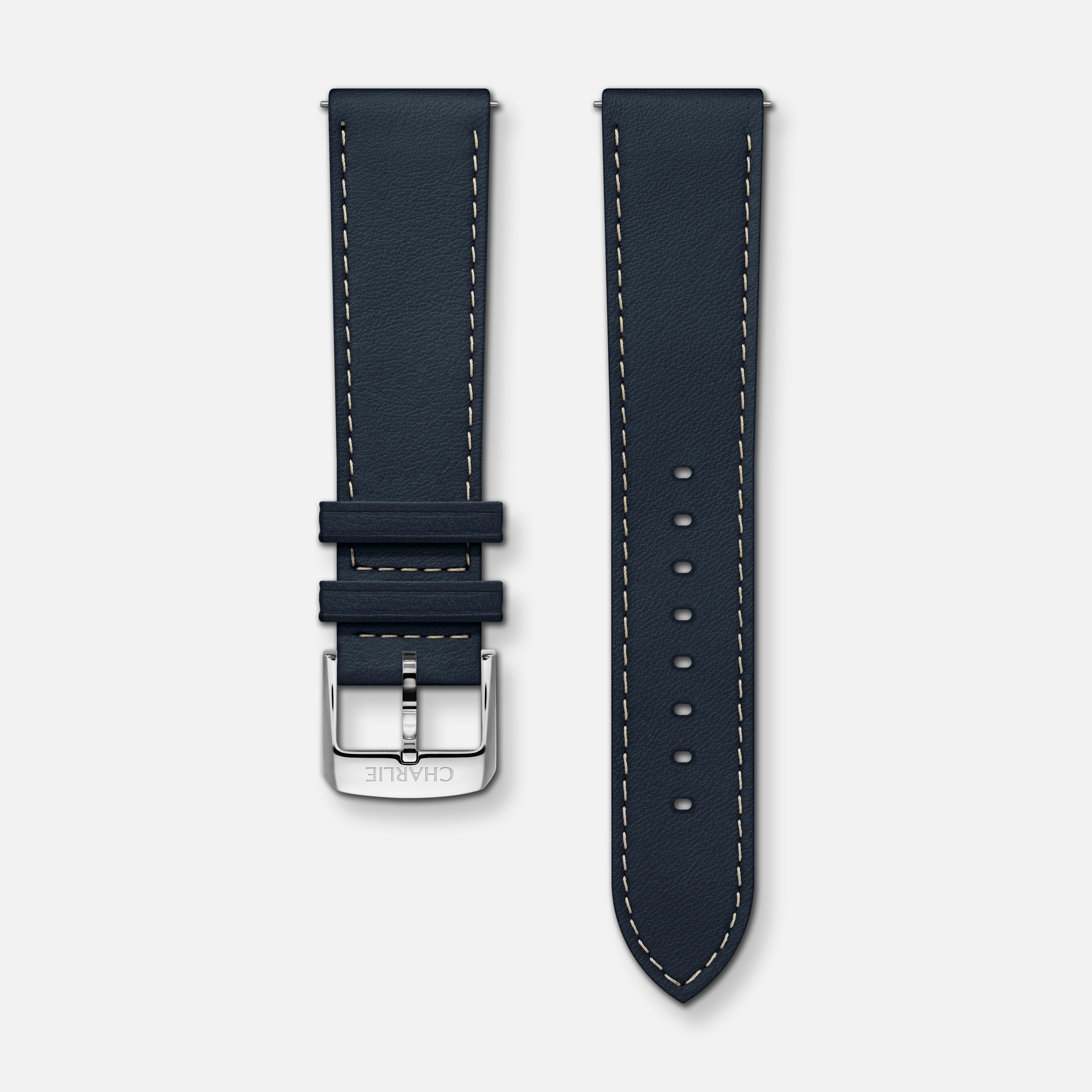 Bracelet cuir bleu 20mm Bracelets de montres CHARLIE Acier
