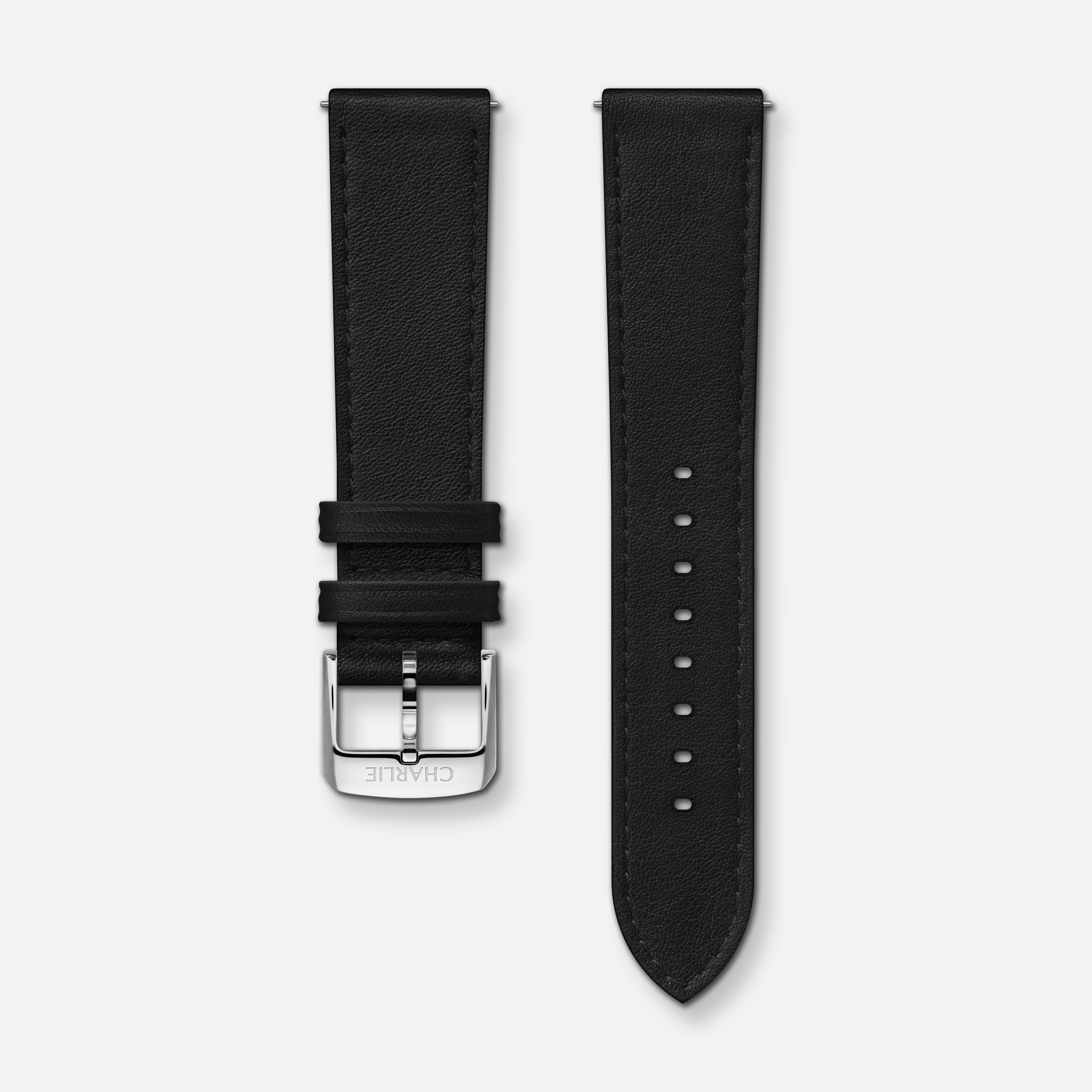 Bracelet cuir noir 20mm Bracelets de montres CHARLIE Acier