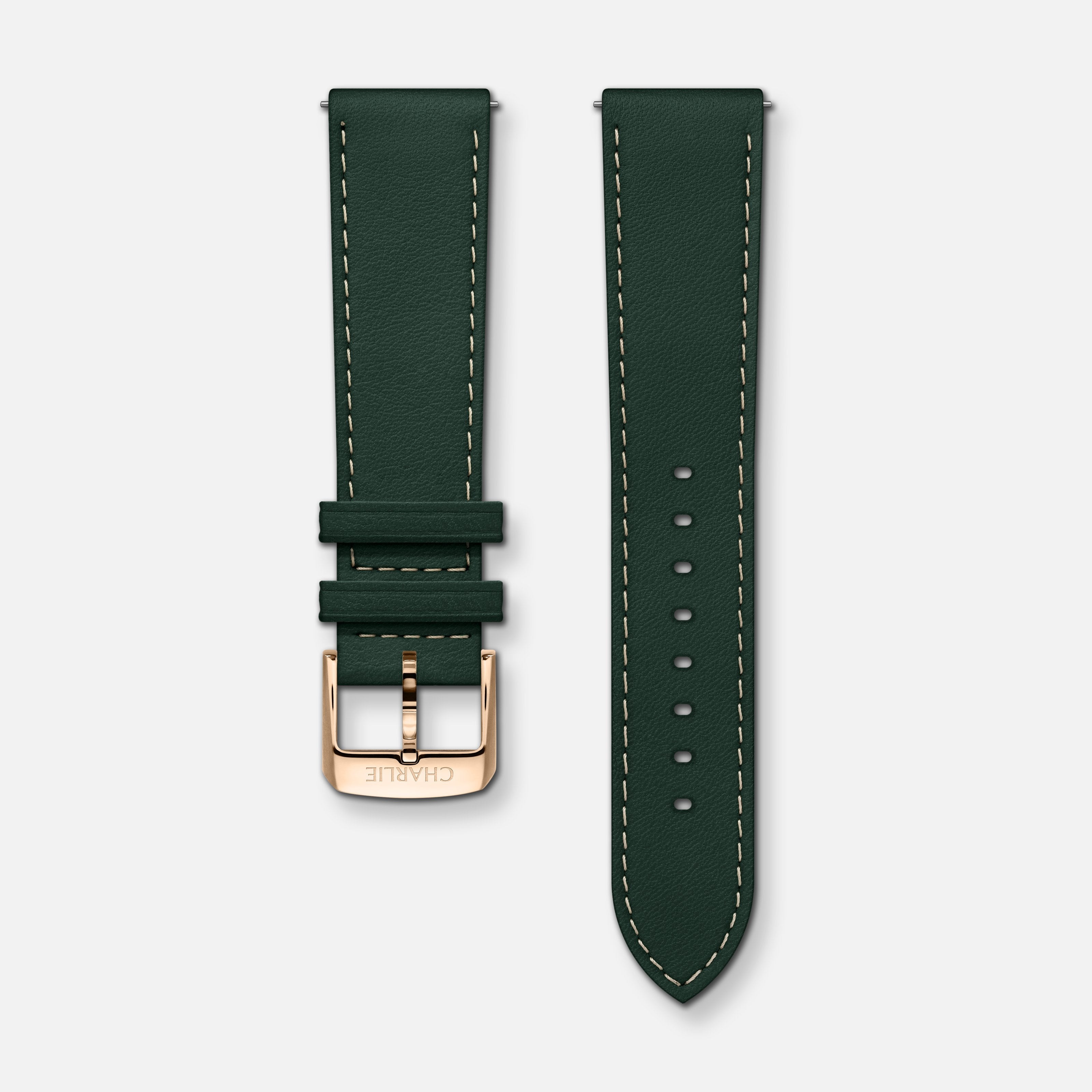 Bracelet cuir vert 20mm Bracelets de montres CHARLIE Or rose
