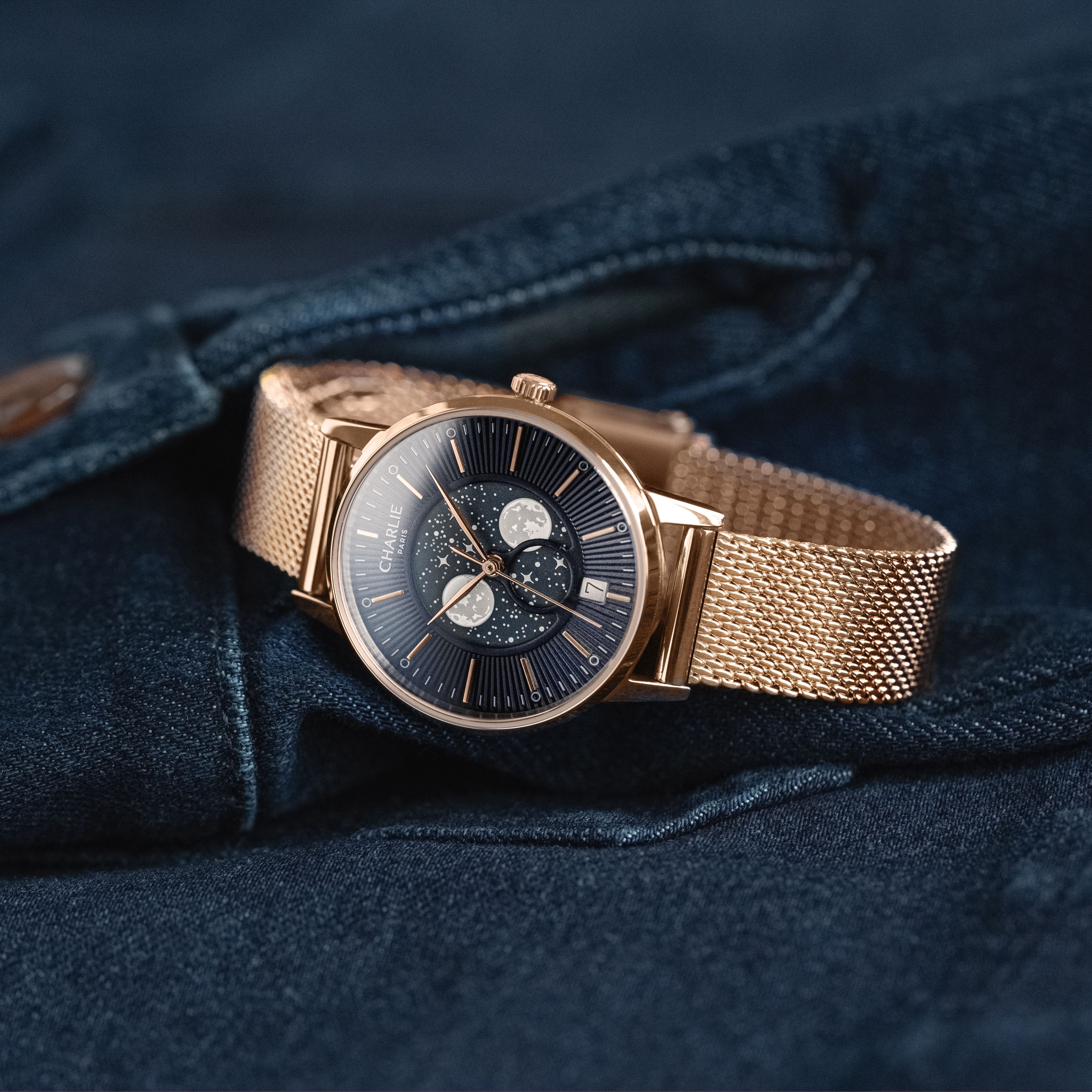 SULLY - Phase de Lune - Doré rose & Bleu