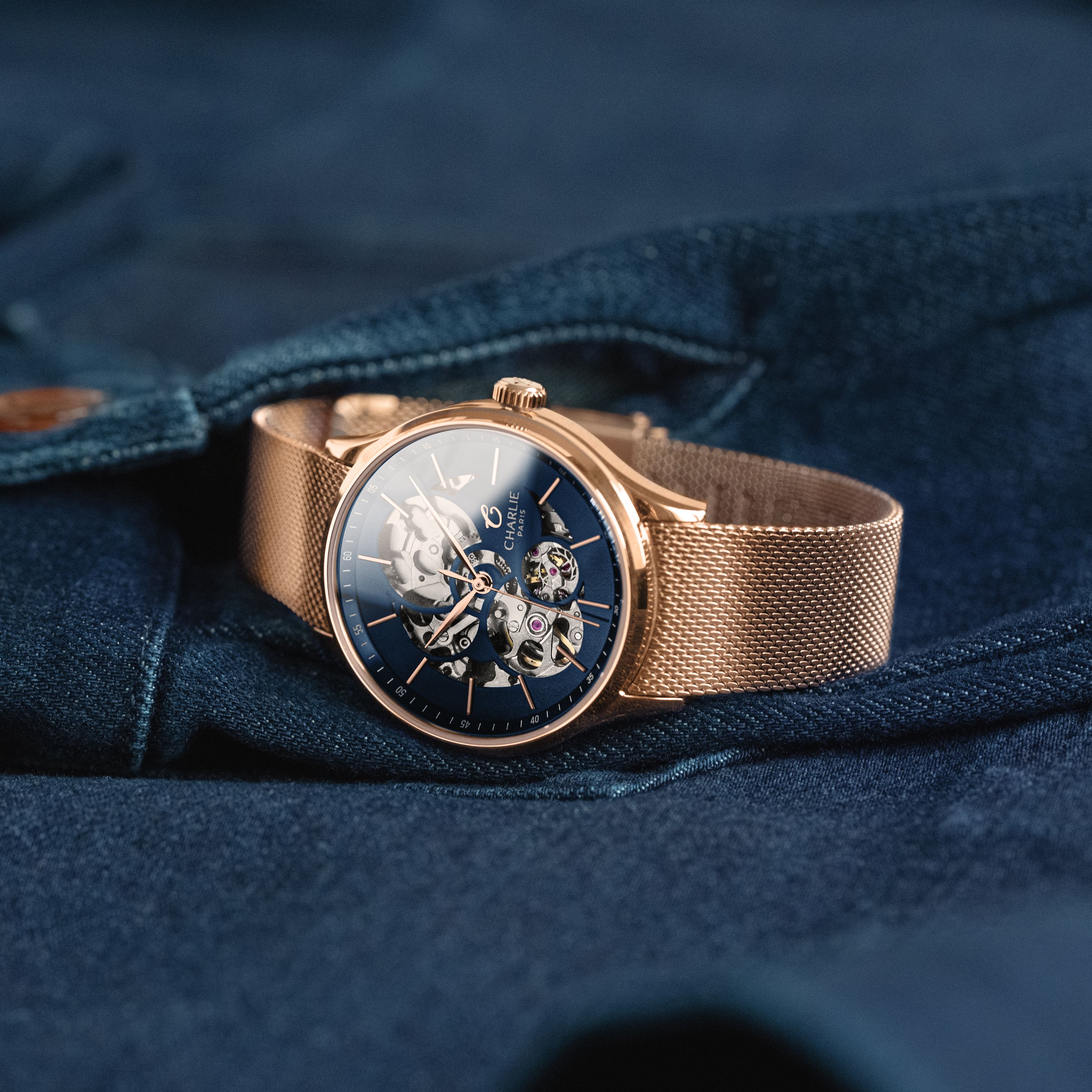 INITIAL 36 - Skeleton - Rose Gold & Blue