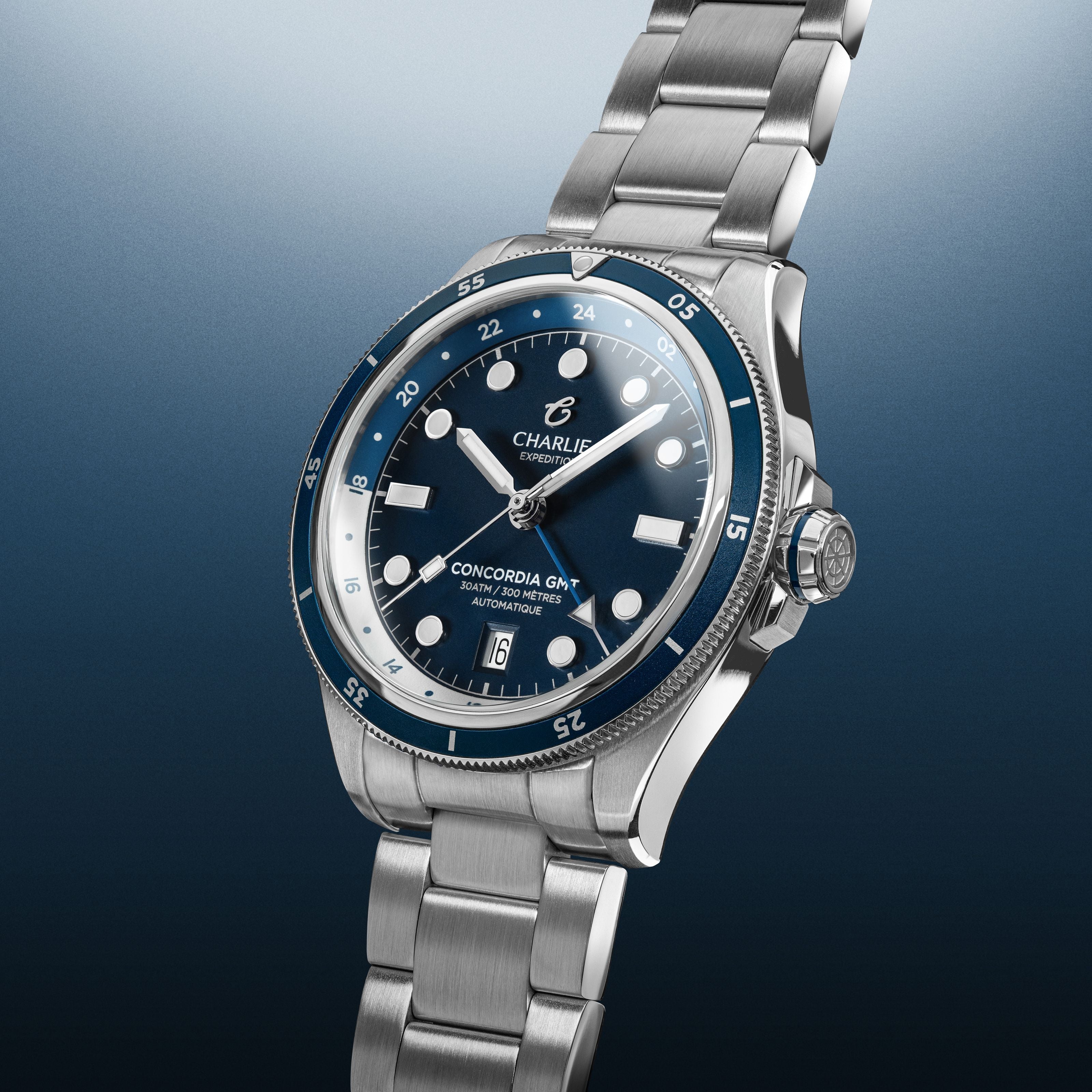 CONCORDIA - Automatique GMT - Bleu Antarctique Montres CHARLIE