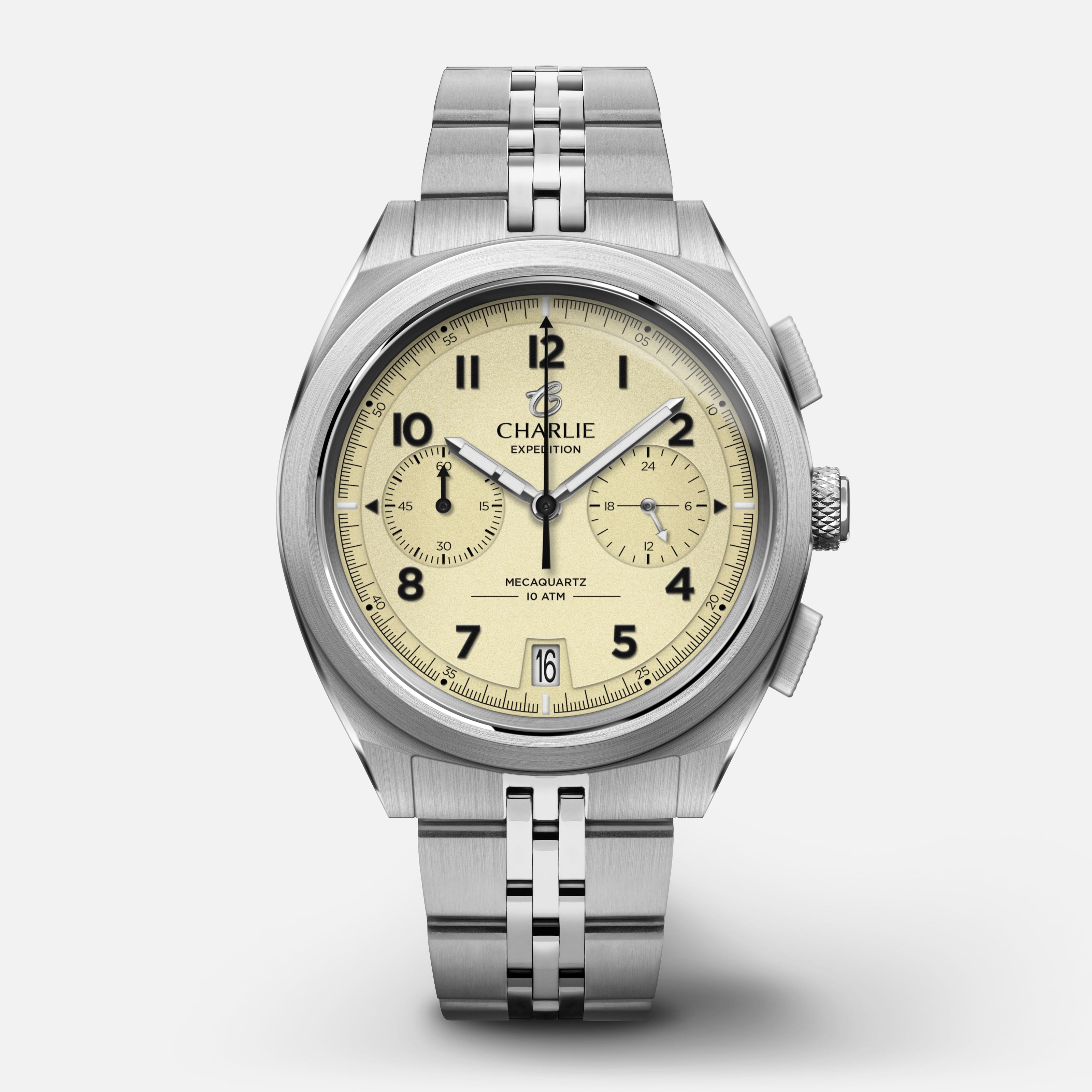 GR - Mecaquartz Chronographe - Beige Montres CHARLIE Acier 5 maillons