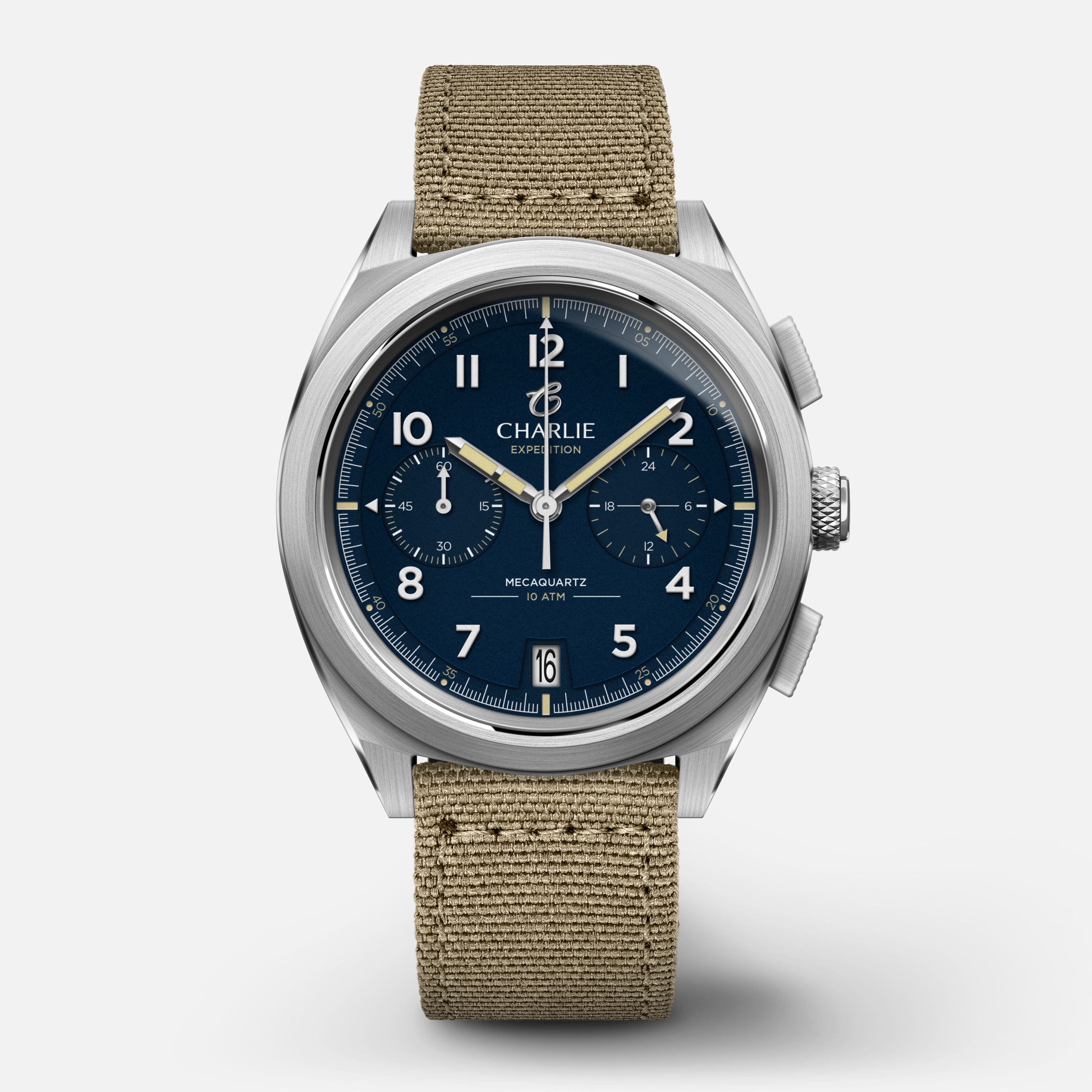GR - Mecaquartz Chronographe - Bleu Montres CHARLIE Nylon beige