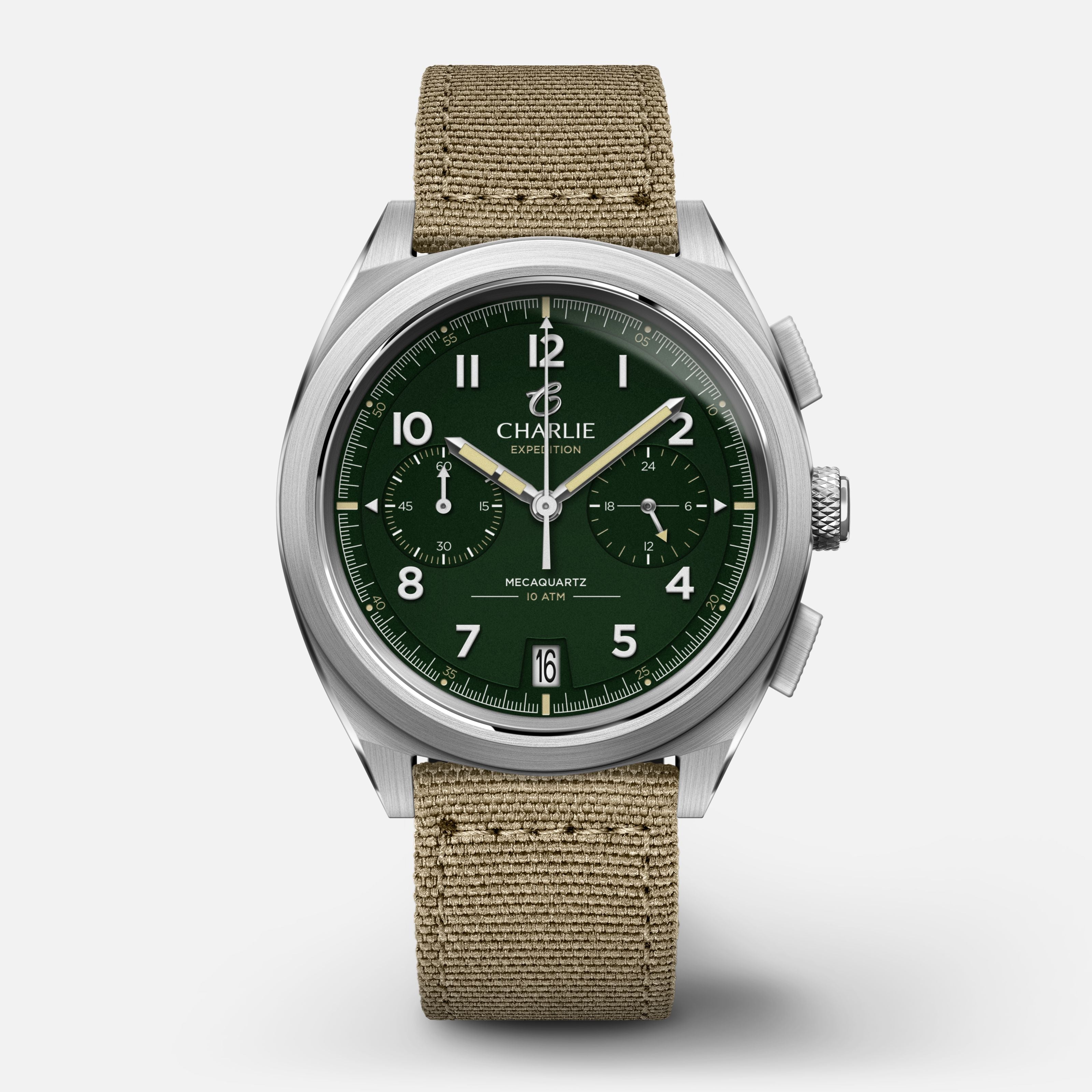 GR - Mecaquartz Chronographe - Vert Montres CHARLIE Nylon beige