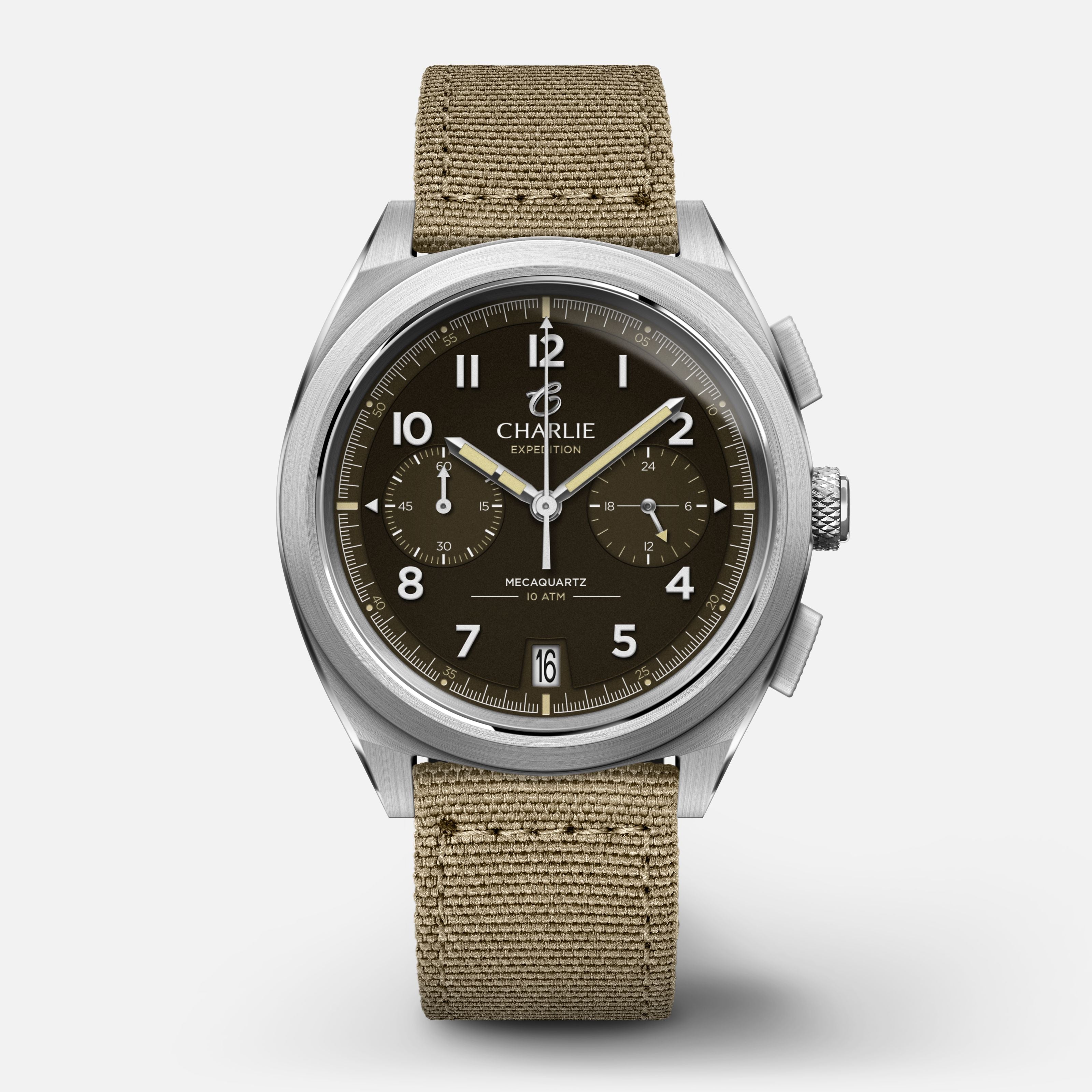 GR - Mecaquartz Chronographe - Brun Montres CHARLIE Nylon beige