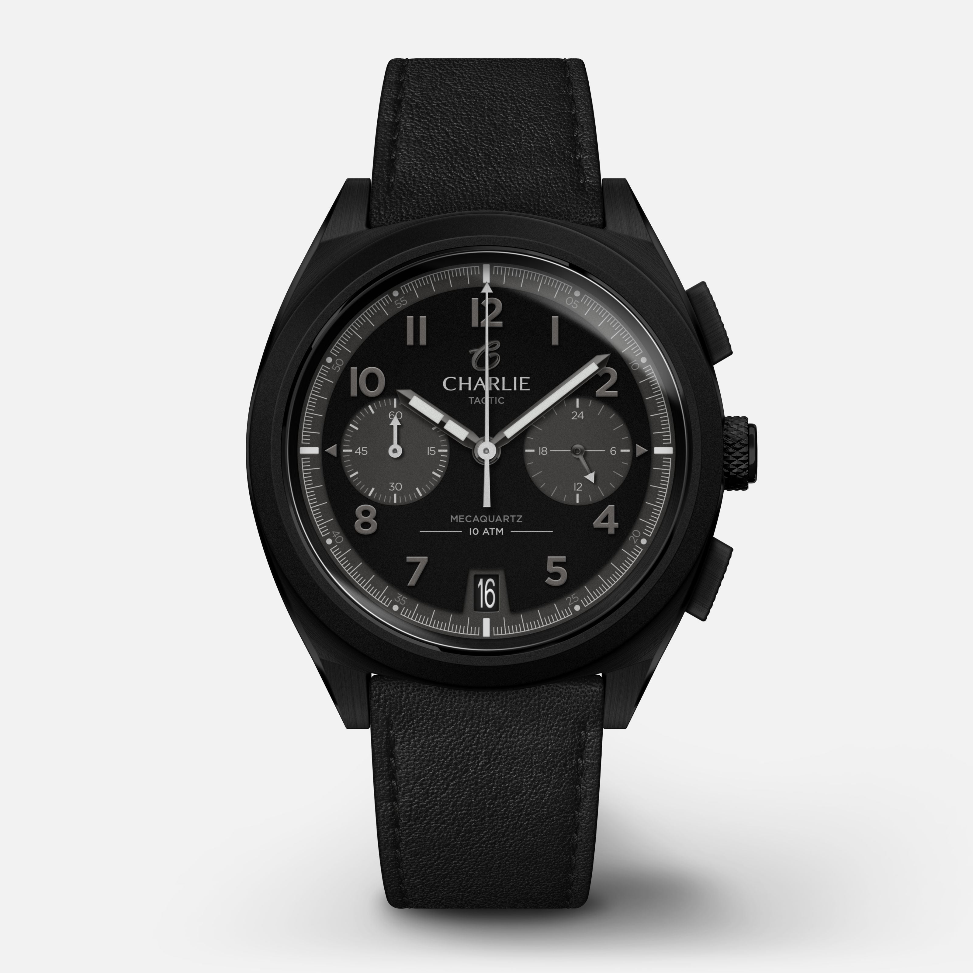 GRX - Mecaquartz Chronographe - Tactic Montres CHARLIE Cuir noir