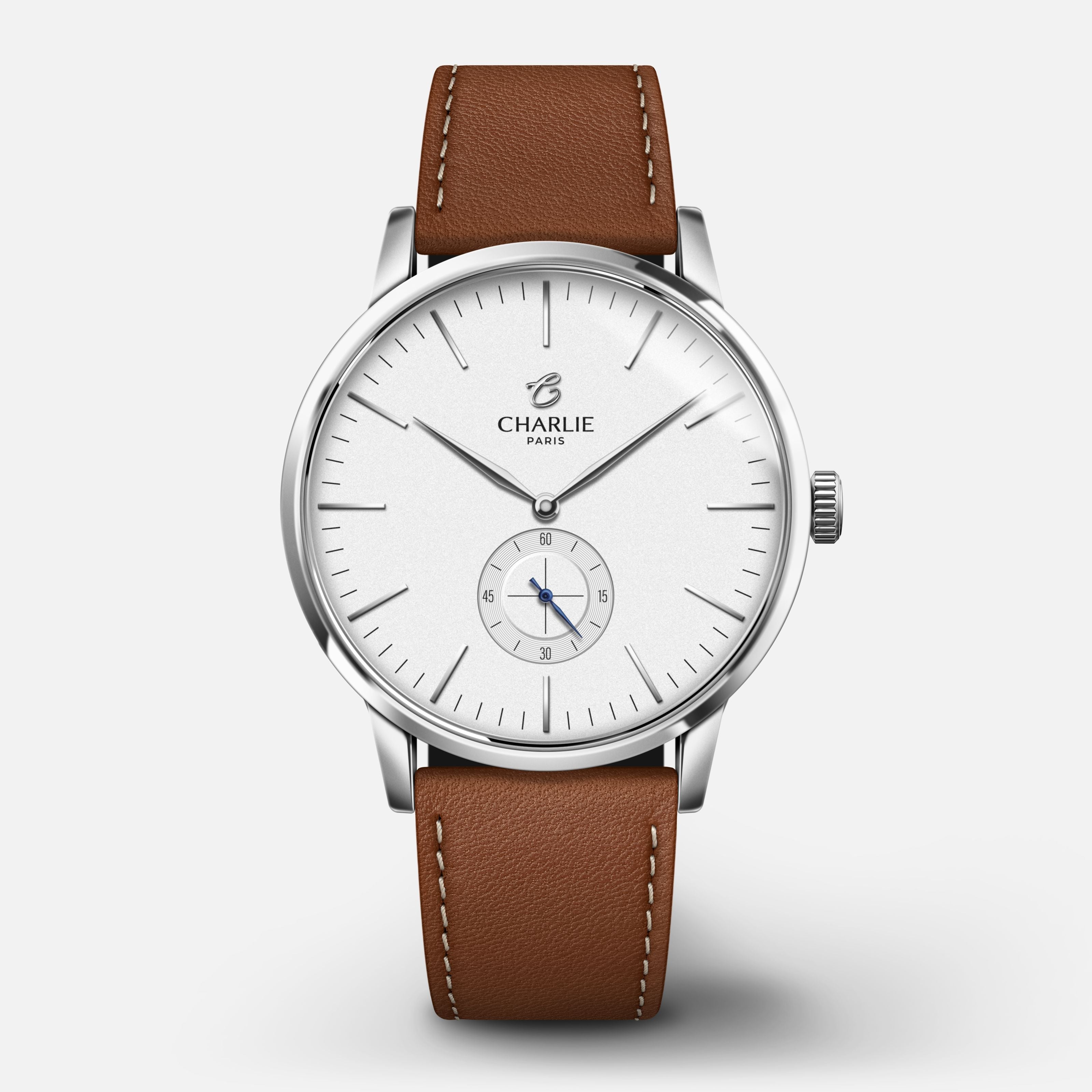 HORIZON - Quartz - Blanc Montres CHARLIE Cuir marron