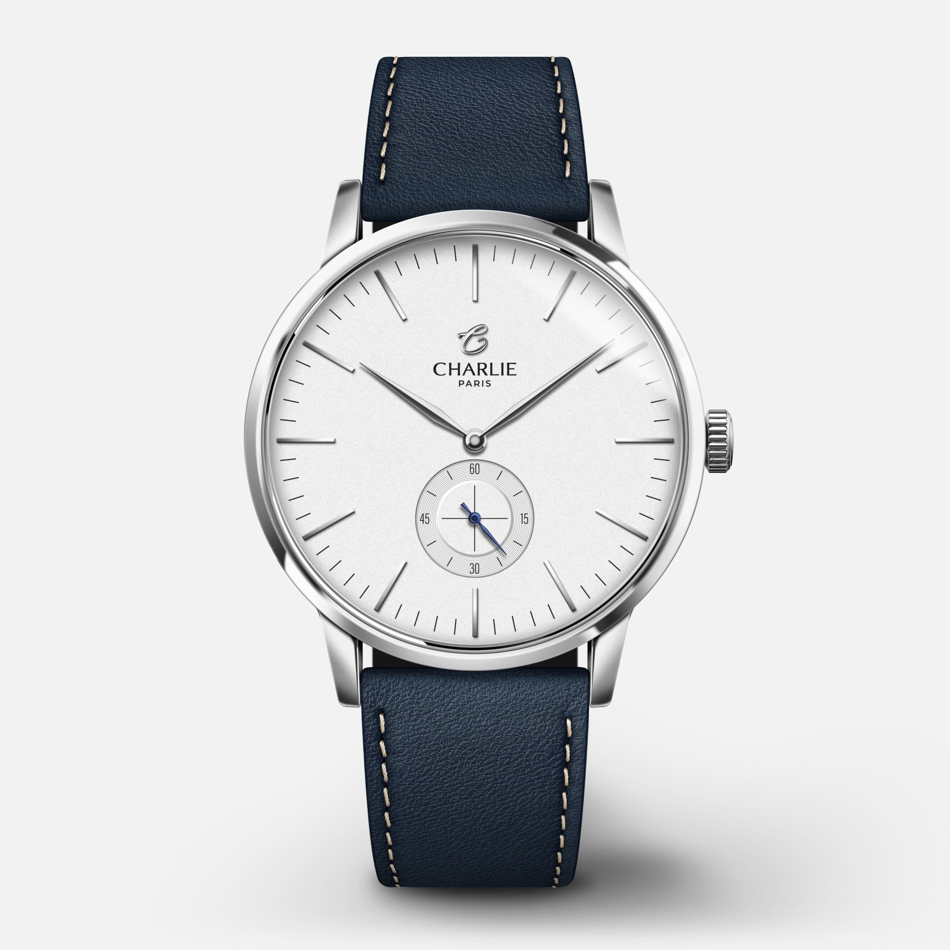 HORIZON - Quartz - Blanc Montres CHARLIE Cuir bleu