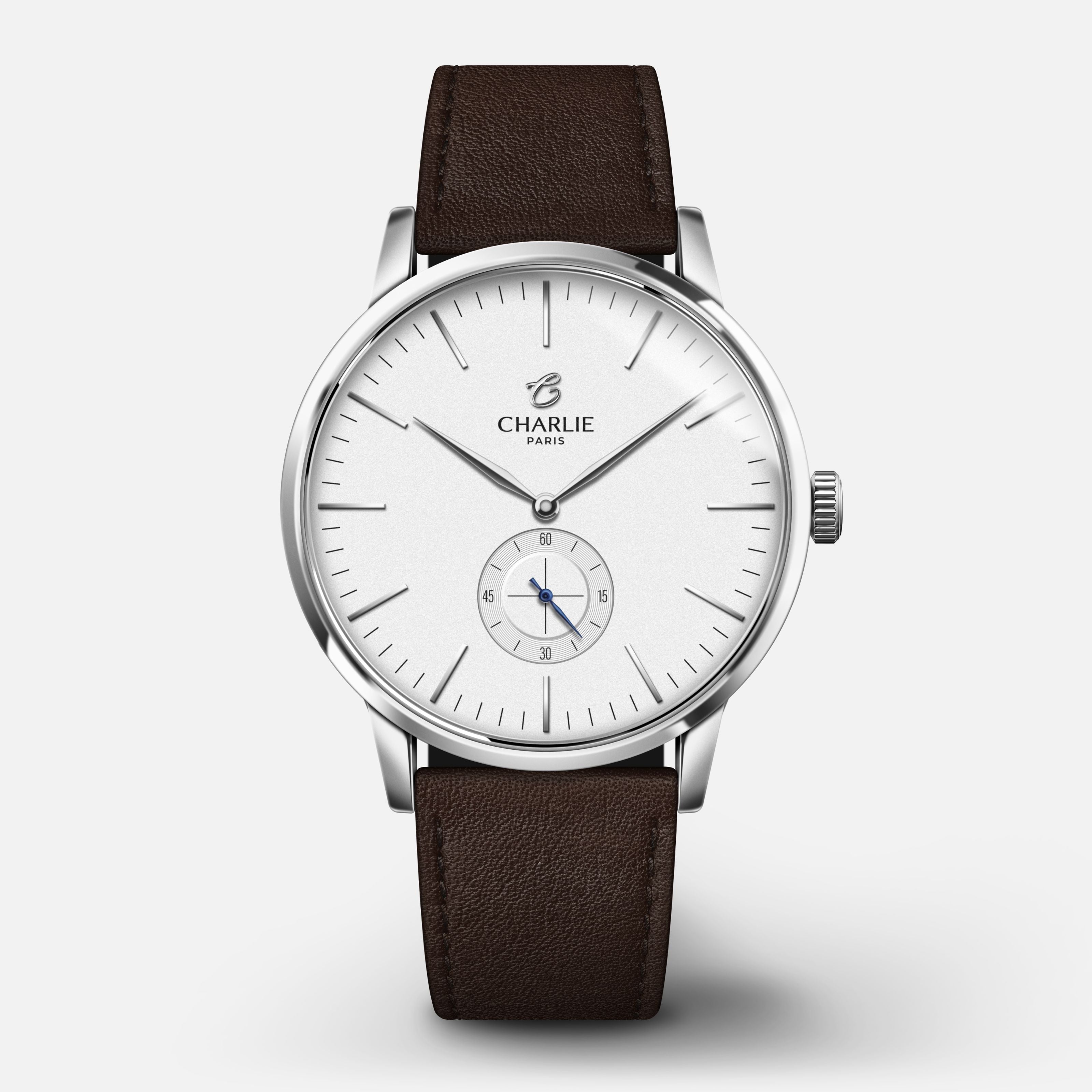 HORIZON - Quartz - Blanc Montres CHARLIE Cuir chocolat