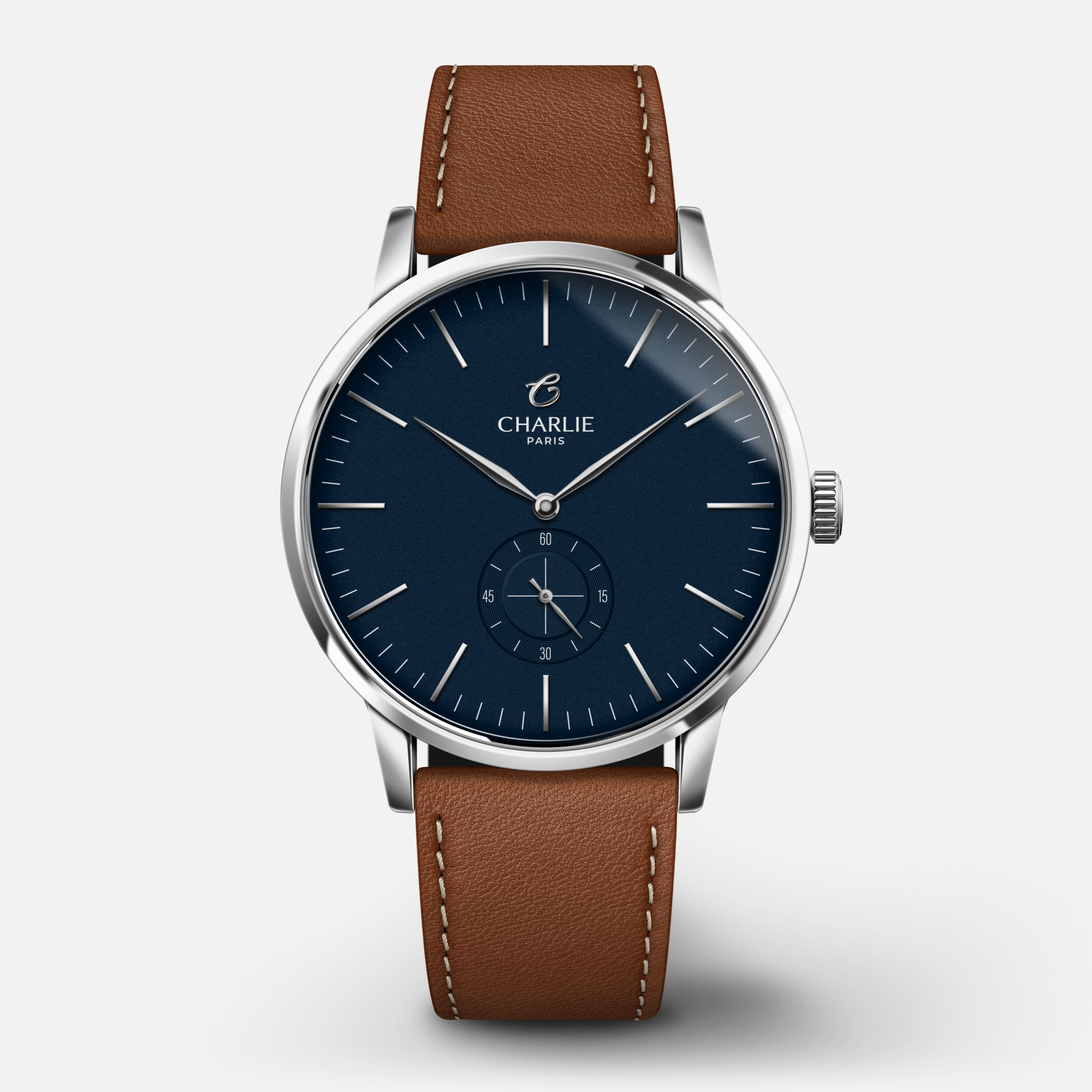 HORIZON - Quartz - Bleu Montres CHARLIE Cuir marron