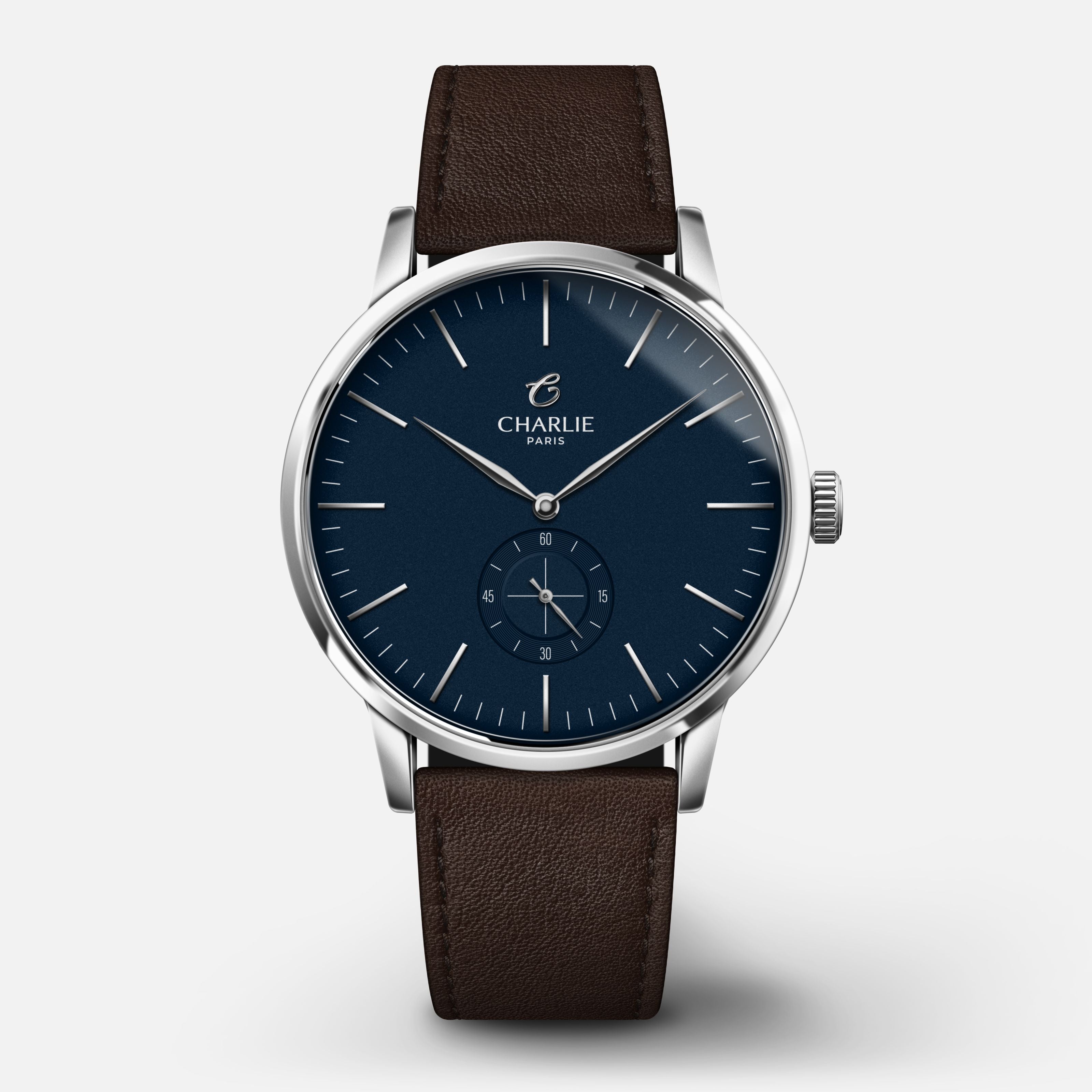HORIZON - Quartz - Bleu Montres CHARLIE Cuir chocolat