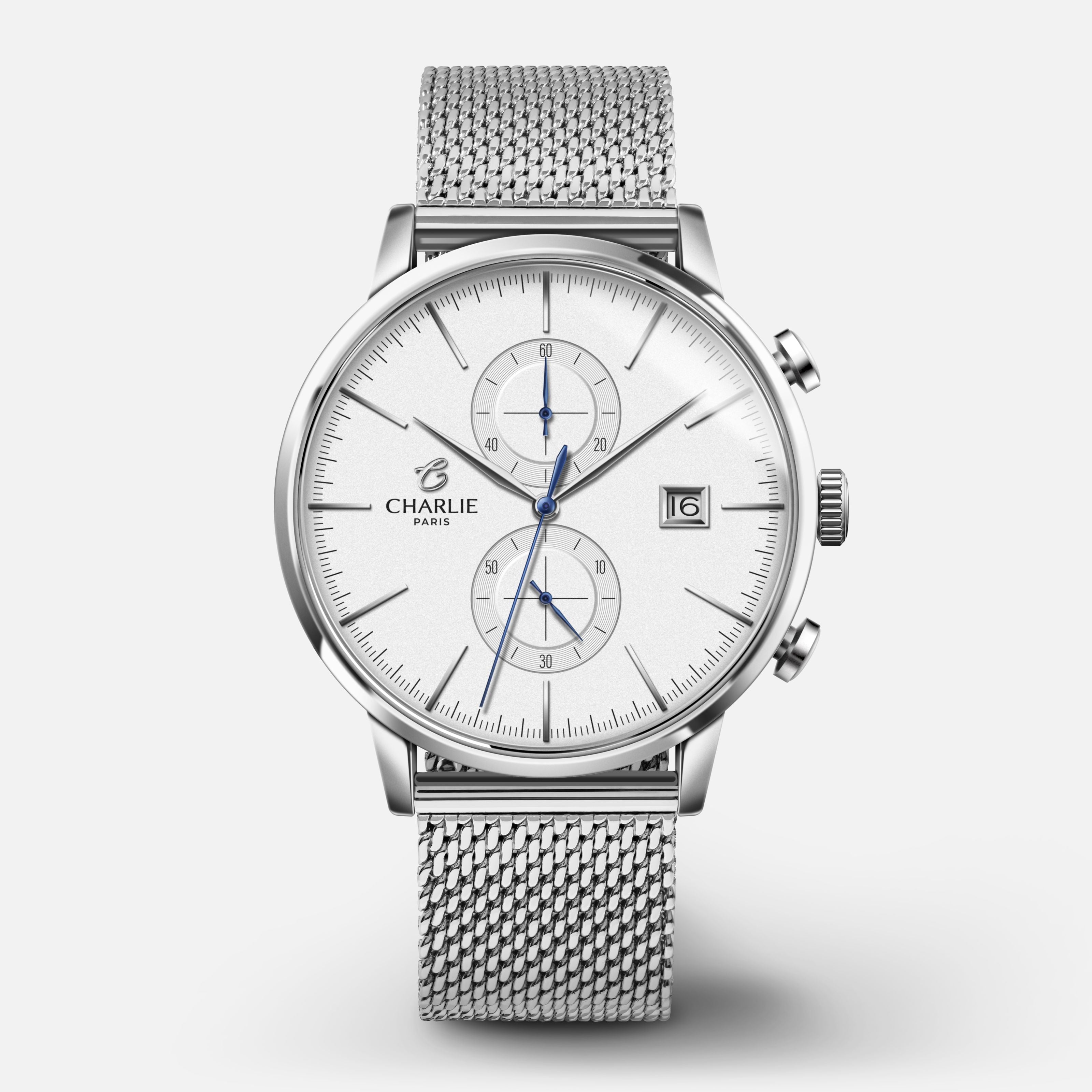 HORIZON - Chronographe - Blanc Montres CHARLIE Maille milanaise