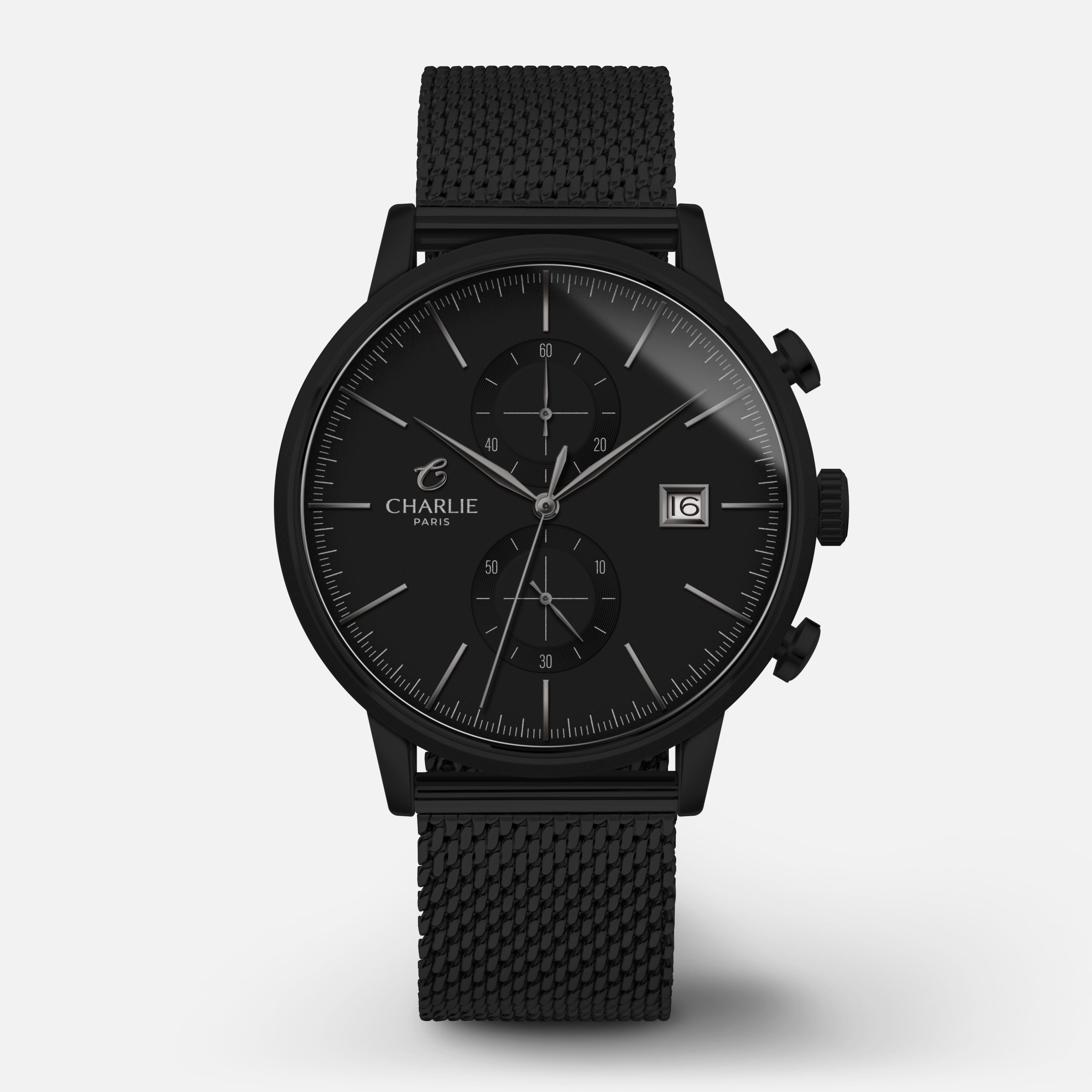 HORIZON - Quartz chronographe - Blackbird Montres CHARLIE Maille milanaise noir