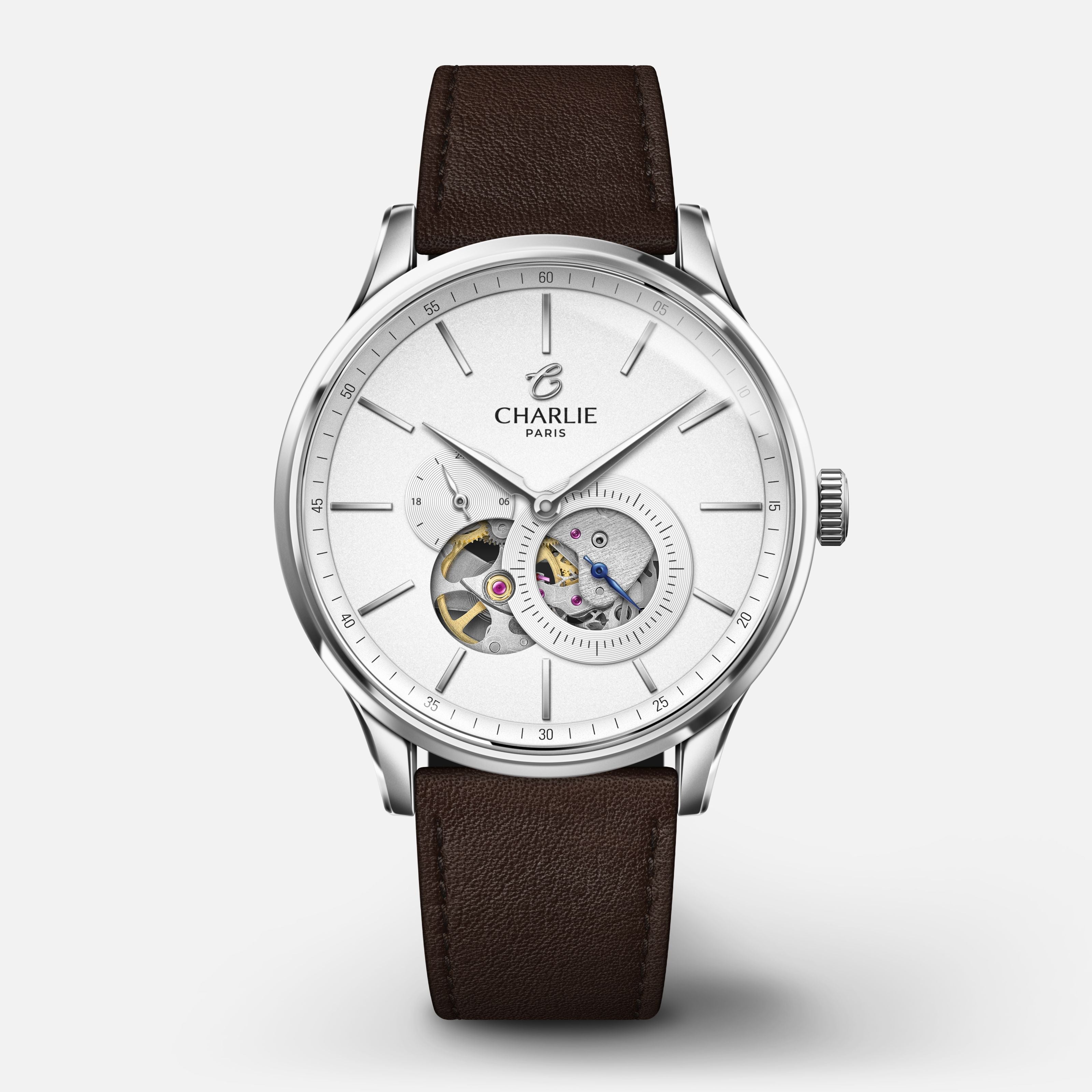 INITIAL - Automatique Cœur Ouvert - Blanc Montres CHARLIE