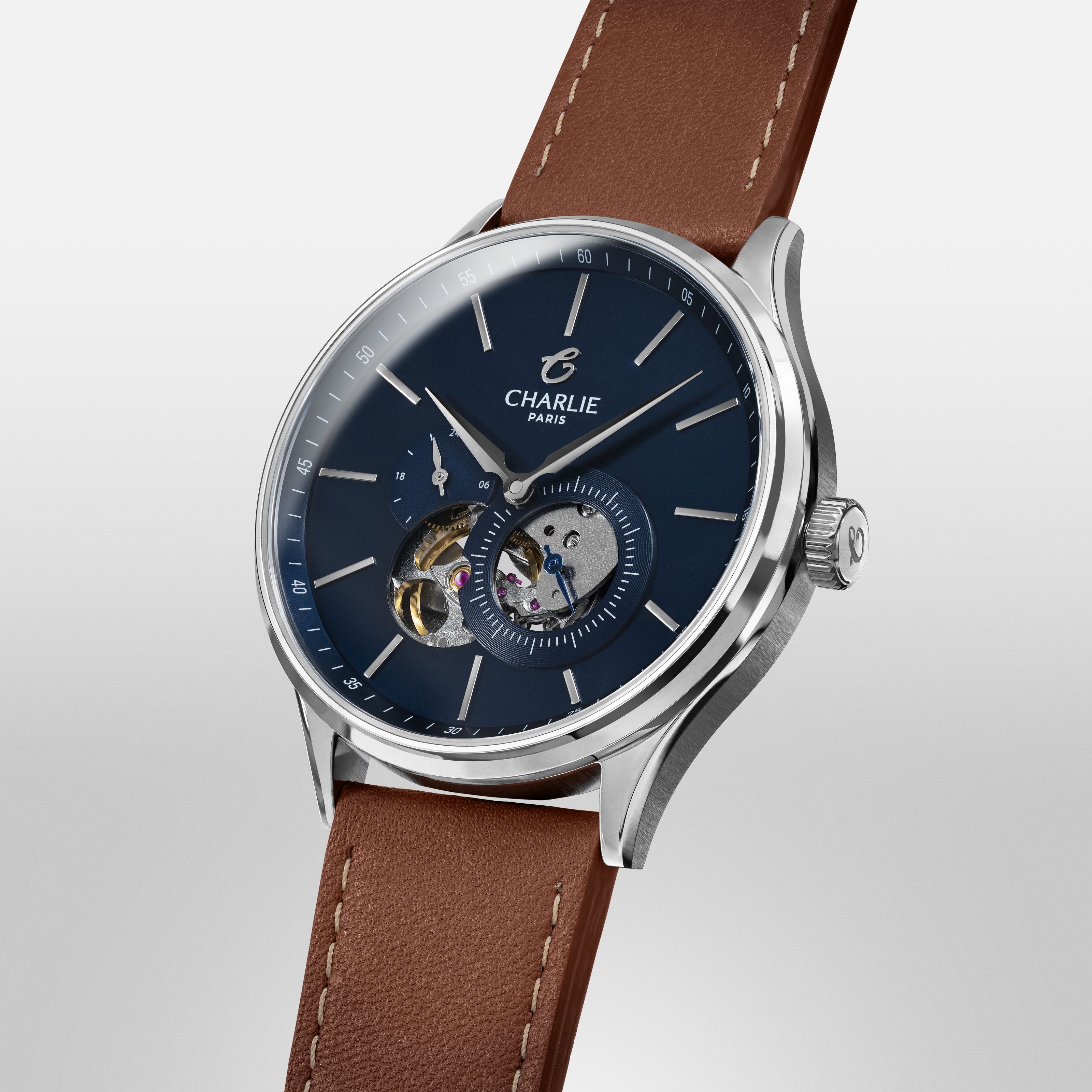 INITIAL - Automatique Cœur Ouvert - Bleu Montres CHARLIE