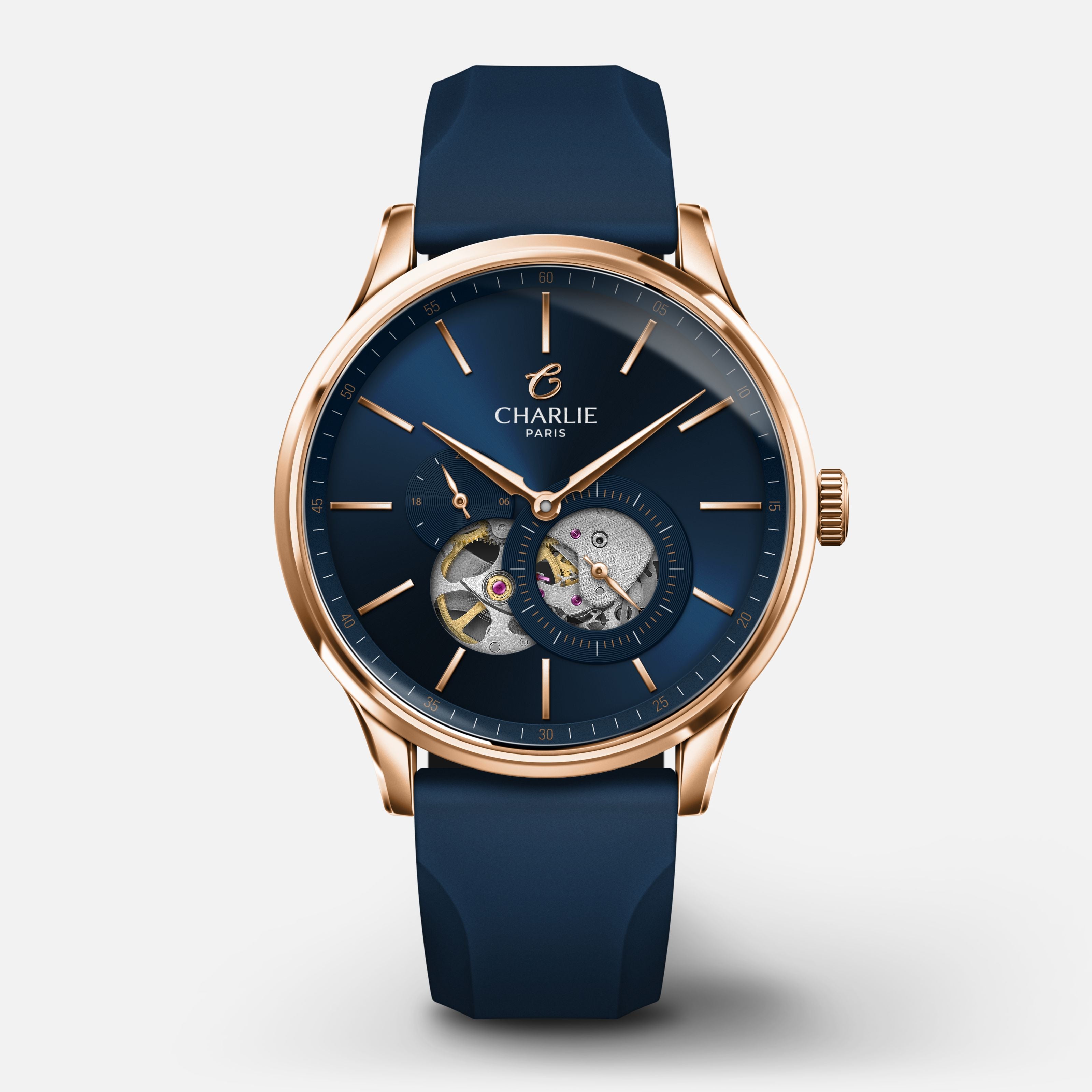 <tc>INITIAL</tc> - <tc>Offenes Herz</tc> - Roségold/Blau