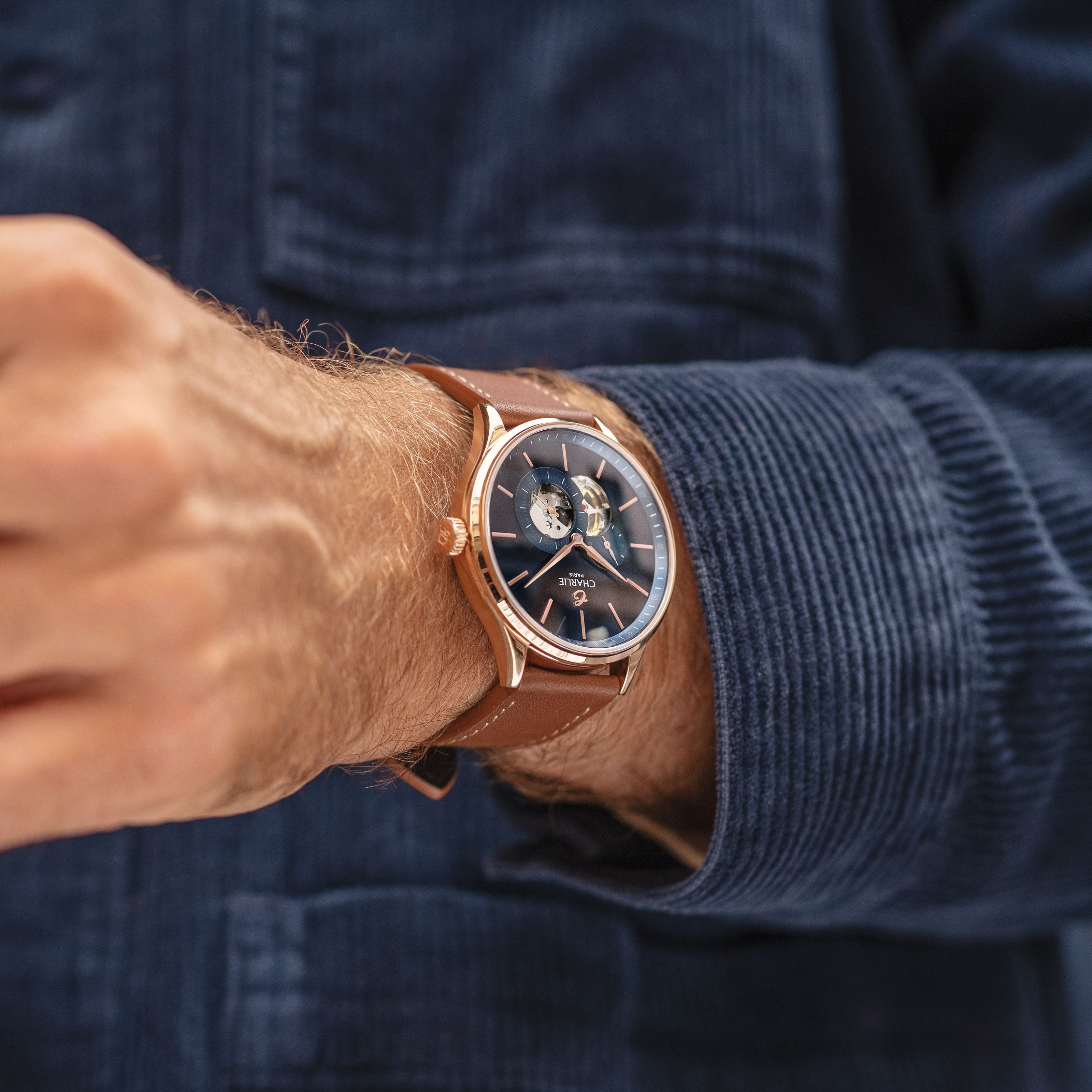 INITIAL - Open Heart - Rose Gold/Blue