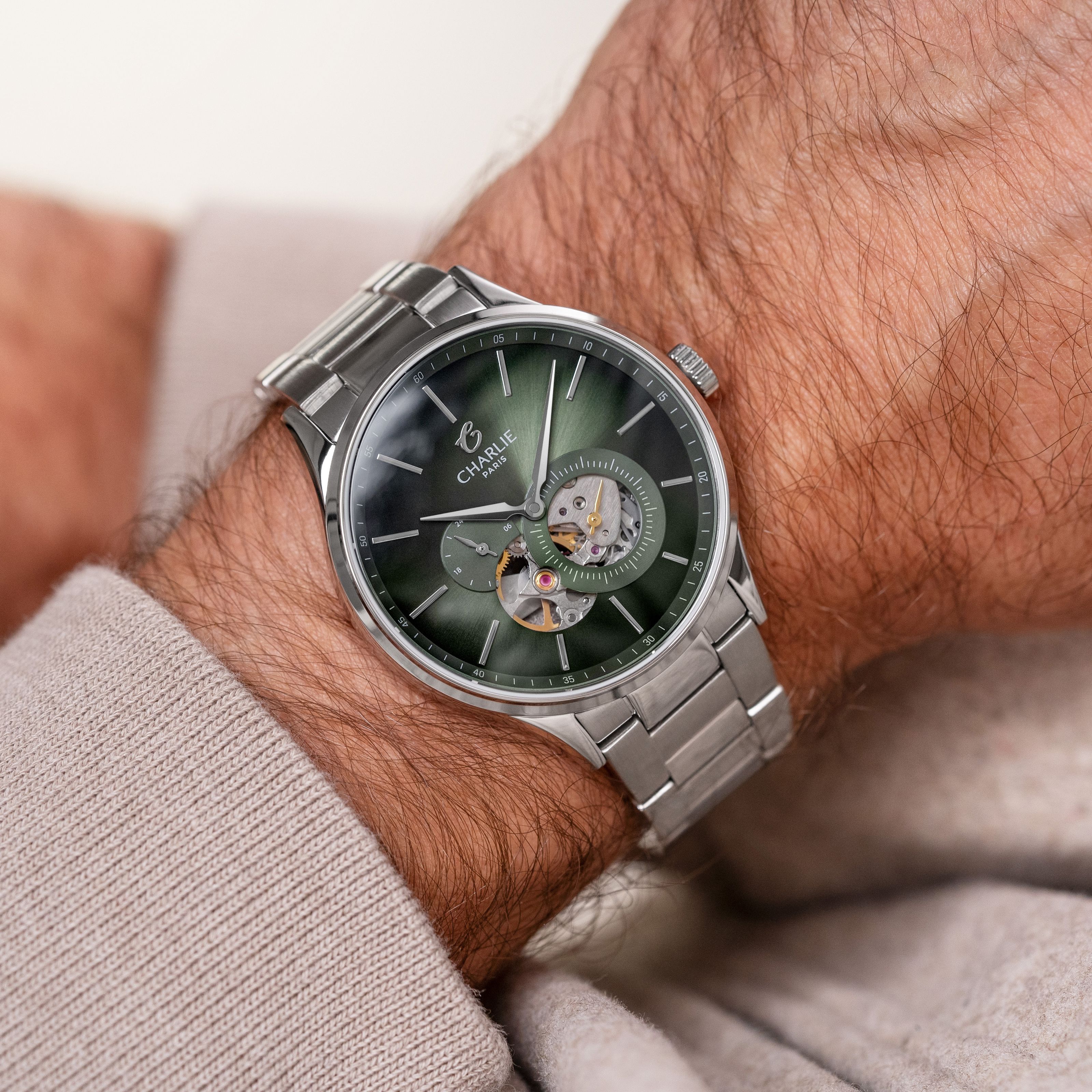 INITIAL - Automatique Cœur Ouvert - Sauge Montres CHARLIE