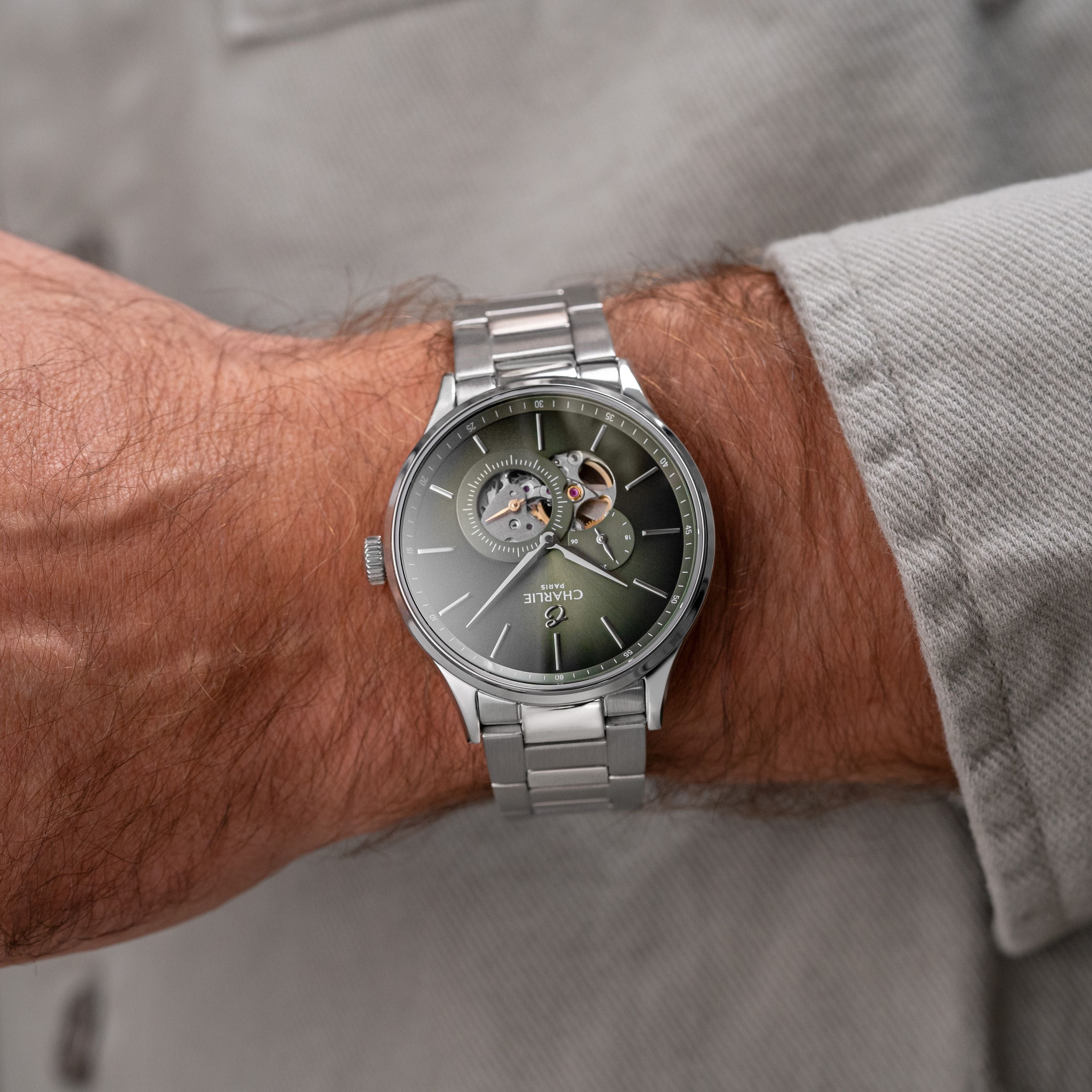 INITIAL - Automatique Cœur Ouvert - Sauge Montres CHARLIE