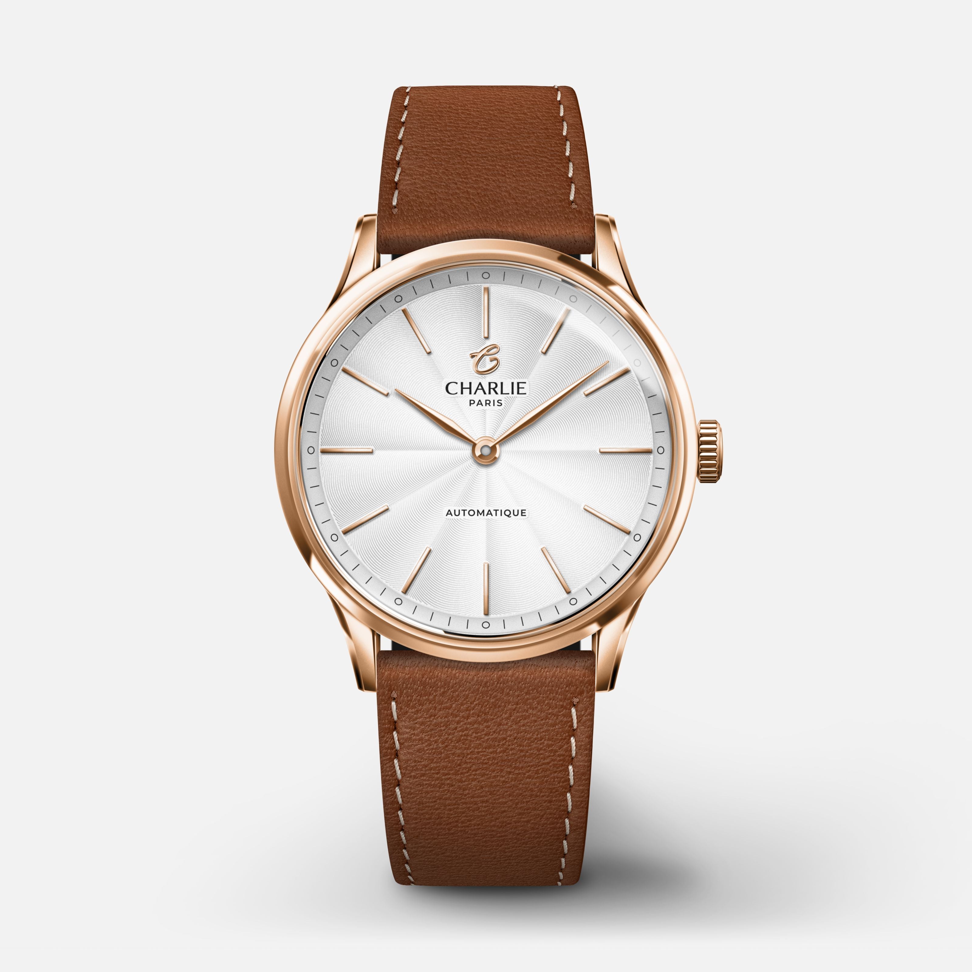 INITIAL 35 - Automatique - Doré rose Montres CHARLIE Cuir marron