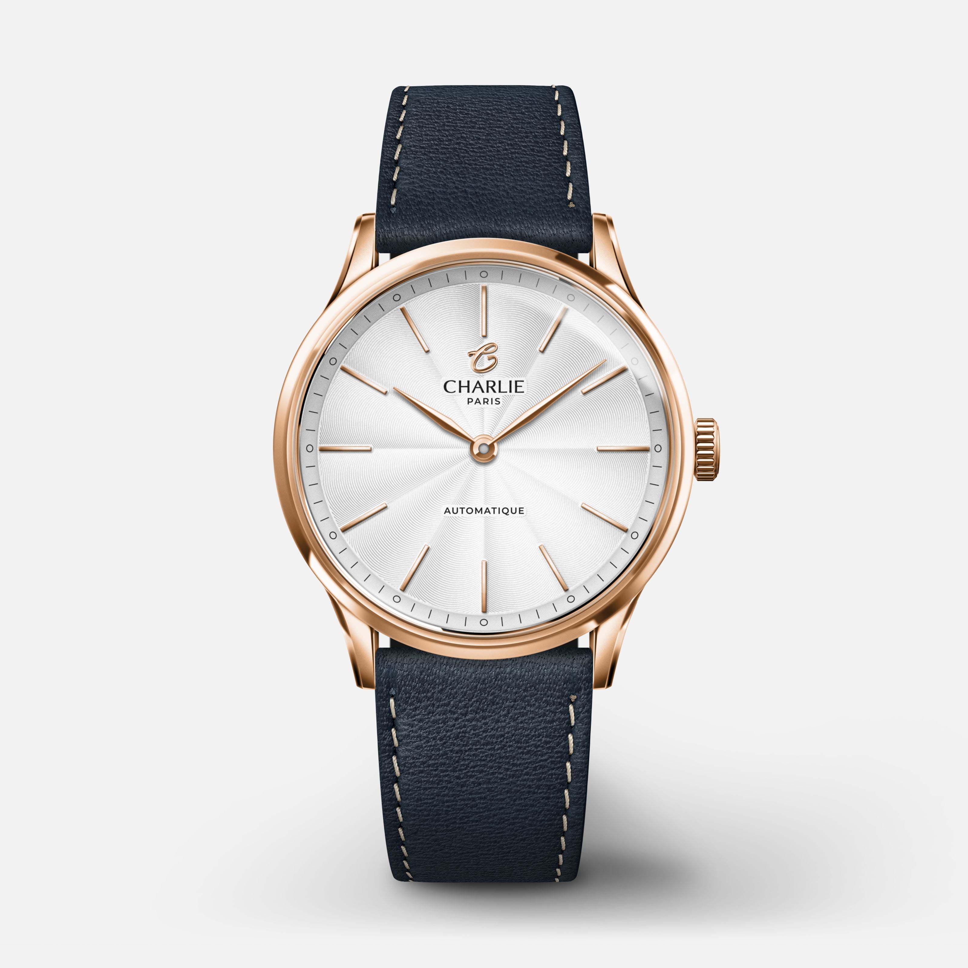INITIAL 35 - Automatique - Doré rose Montres CHARLIE Cuir bleu