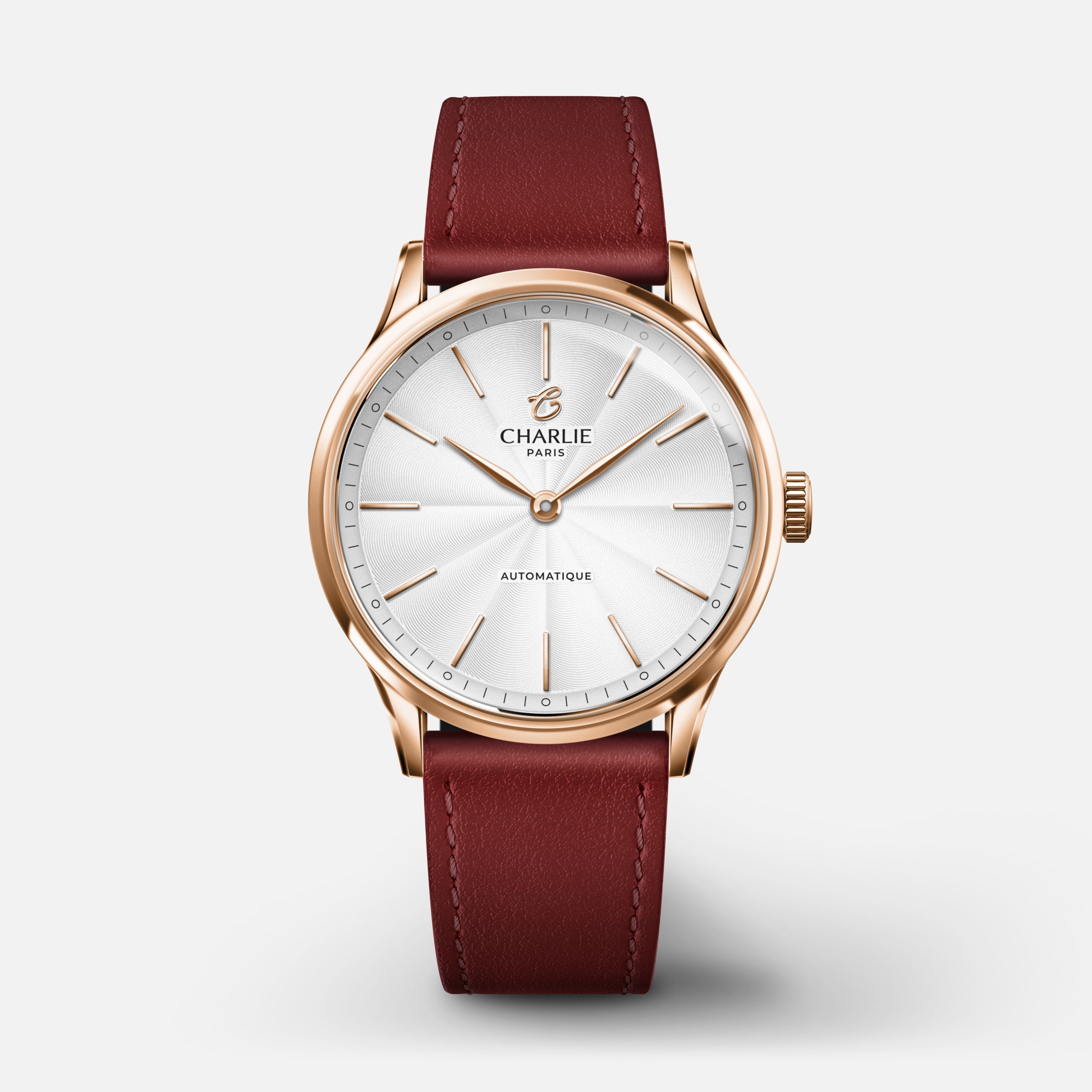 INITIAL 35 - Automatique - Doré rose Montres CHARLIE Cuir bordeaux