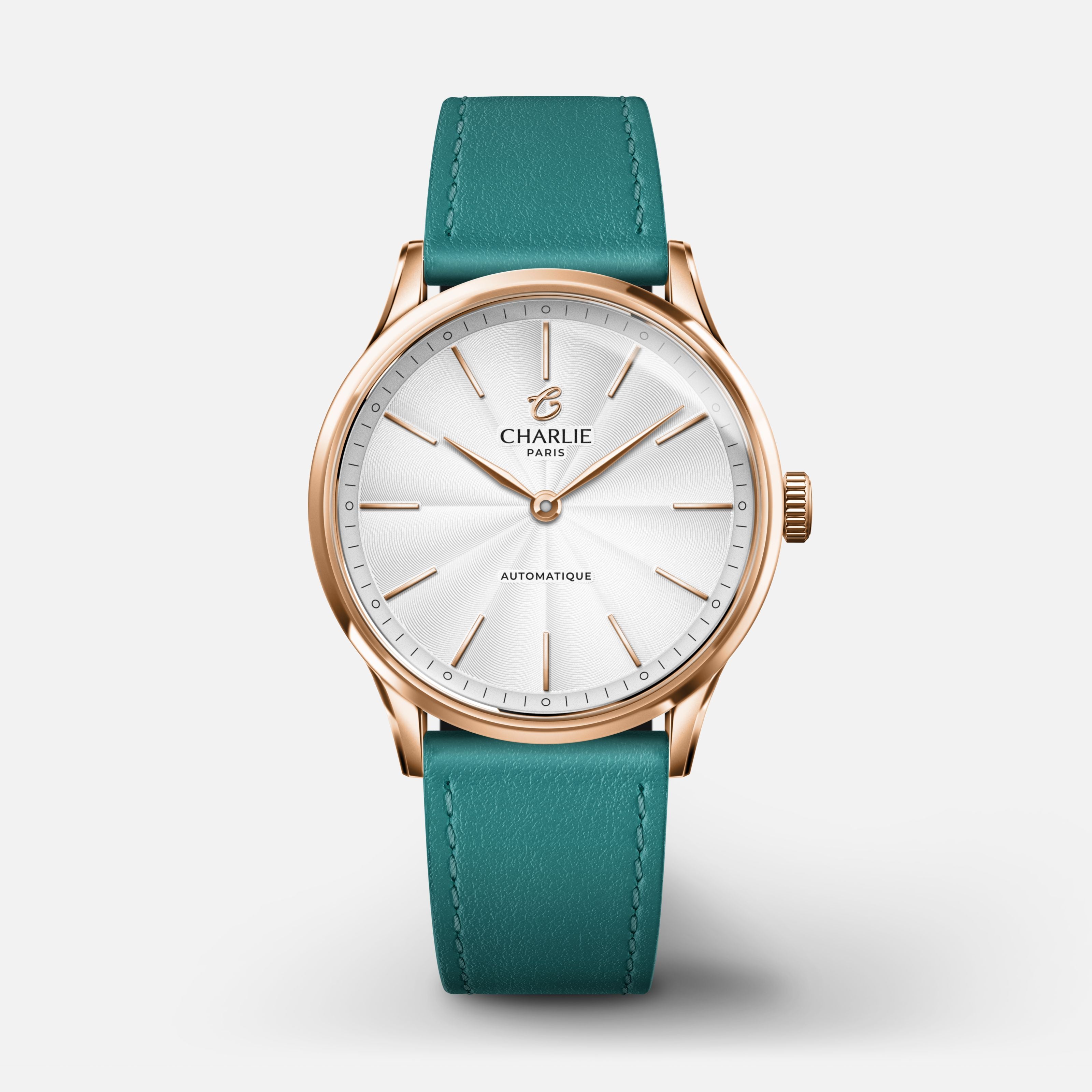 INITIAL 35 - Automatique - Doré rose Montres CHARLIE Cuir paon