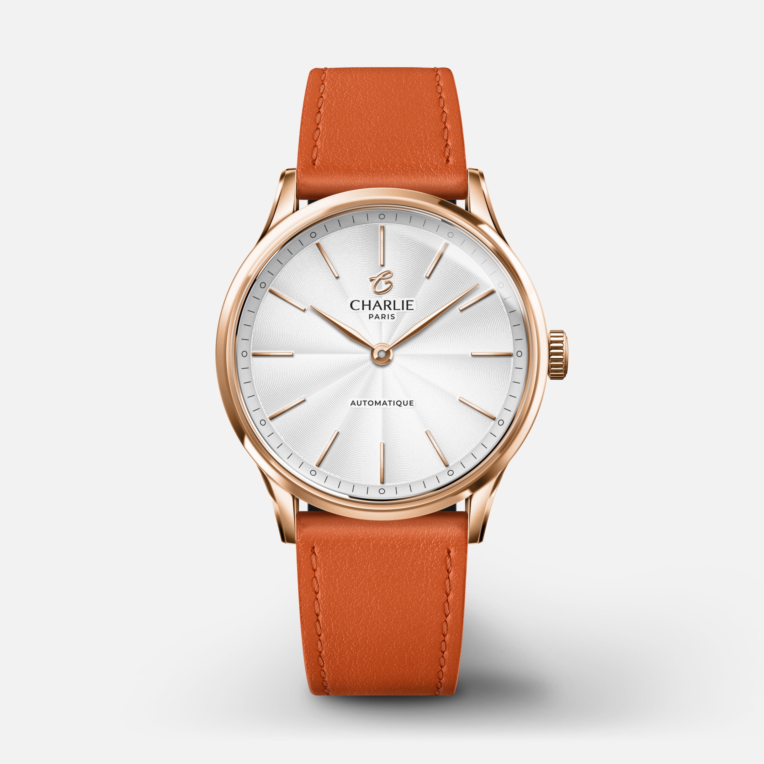 INITIAL 35 - Automatique - Doré rose Montres CHARLIE Cuir mandarine