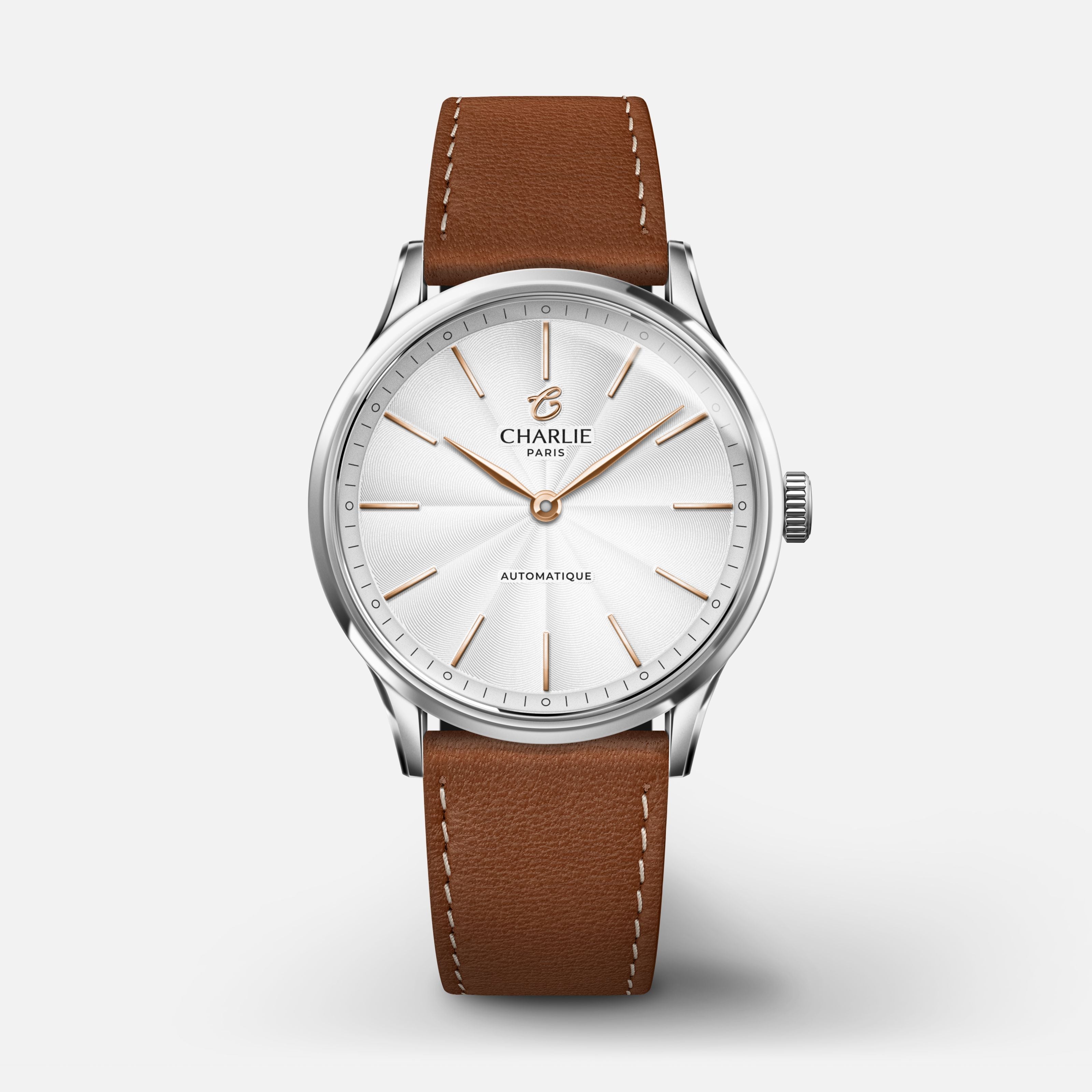 INITIAL 35 - Automatique - Acier Montres CHARLIE Cuir marron