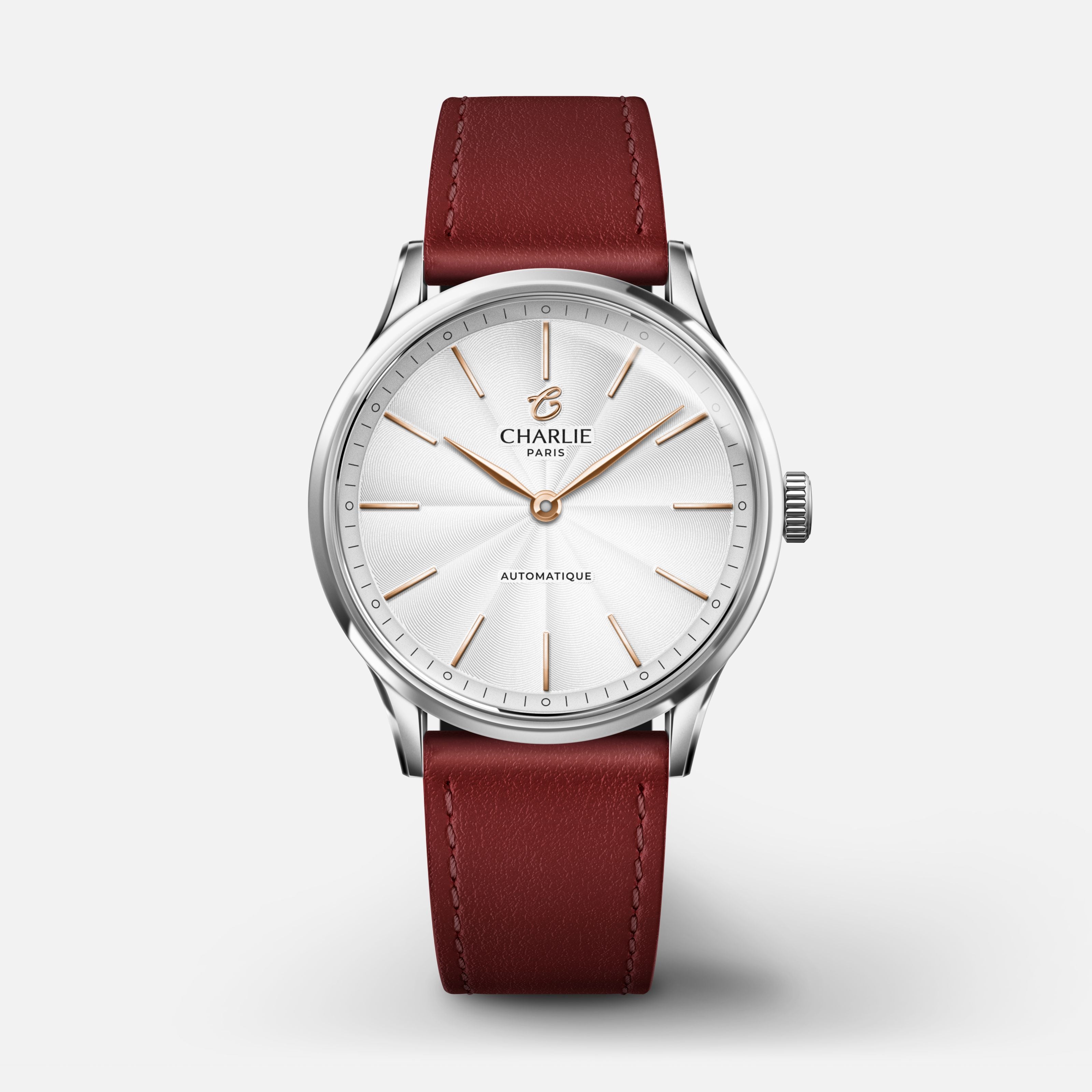 INITIAL 35 - Automatique - Acier Montres CHARLIE Cuir bordeaux