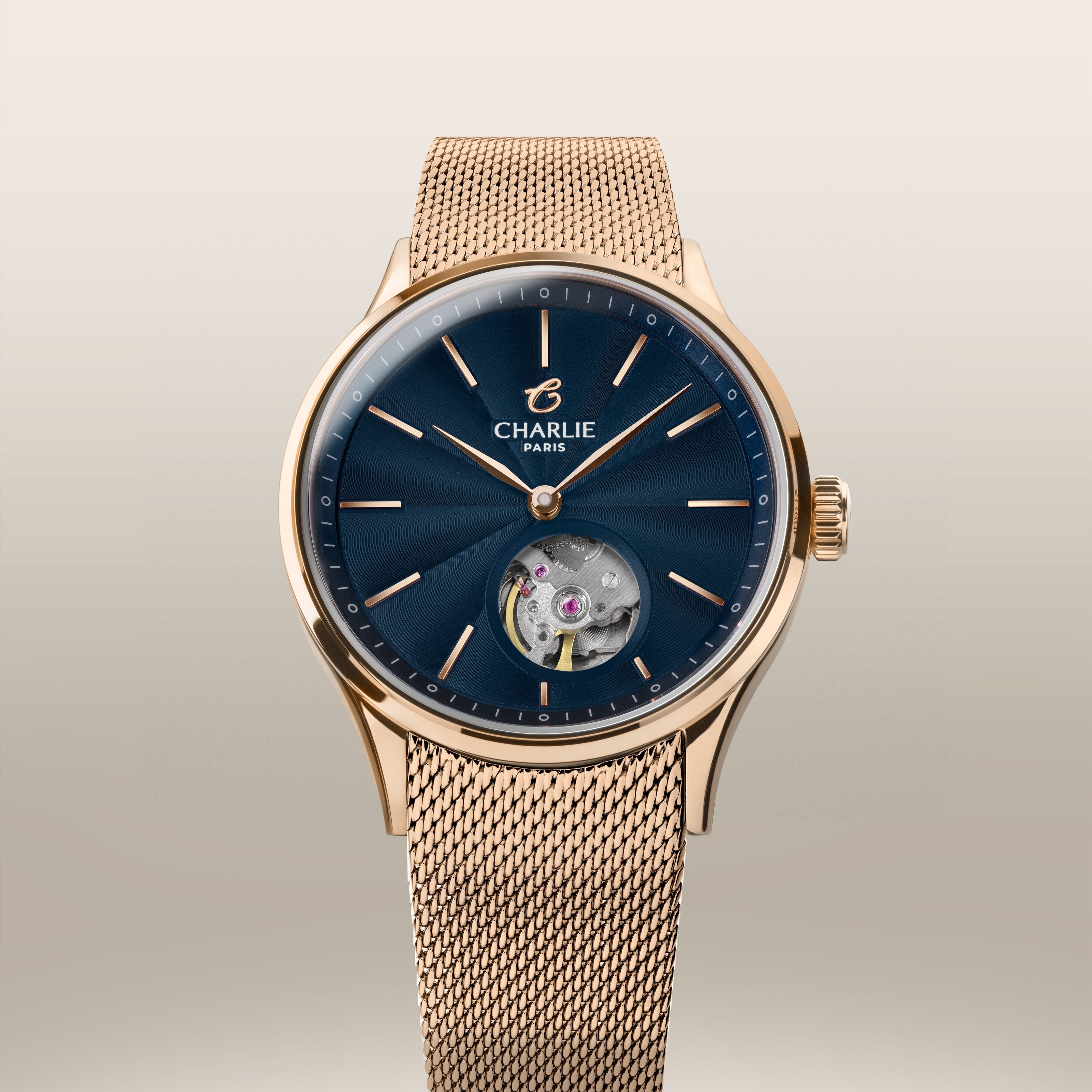 INITIAL 35 - Open Heart - Rose Gold & Blue