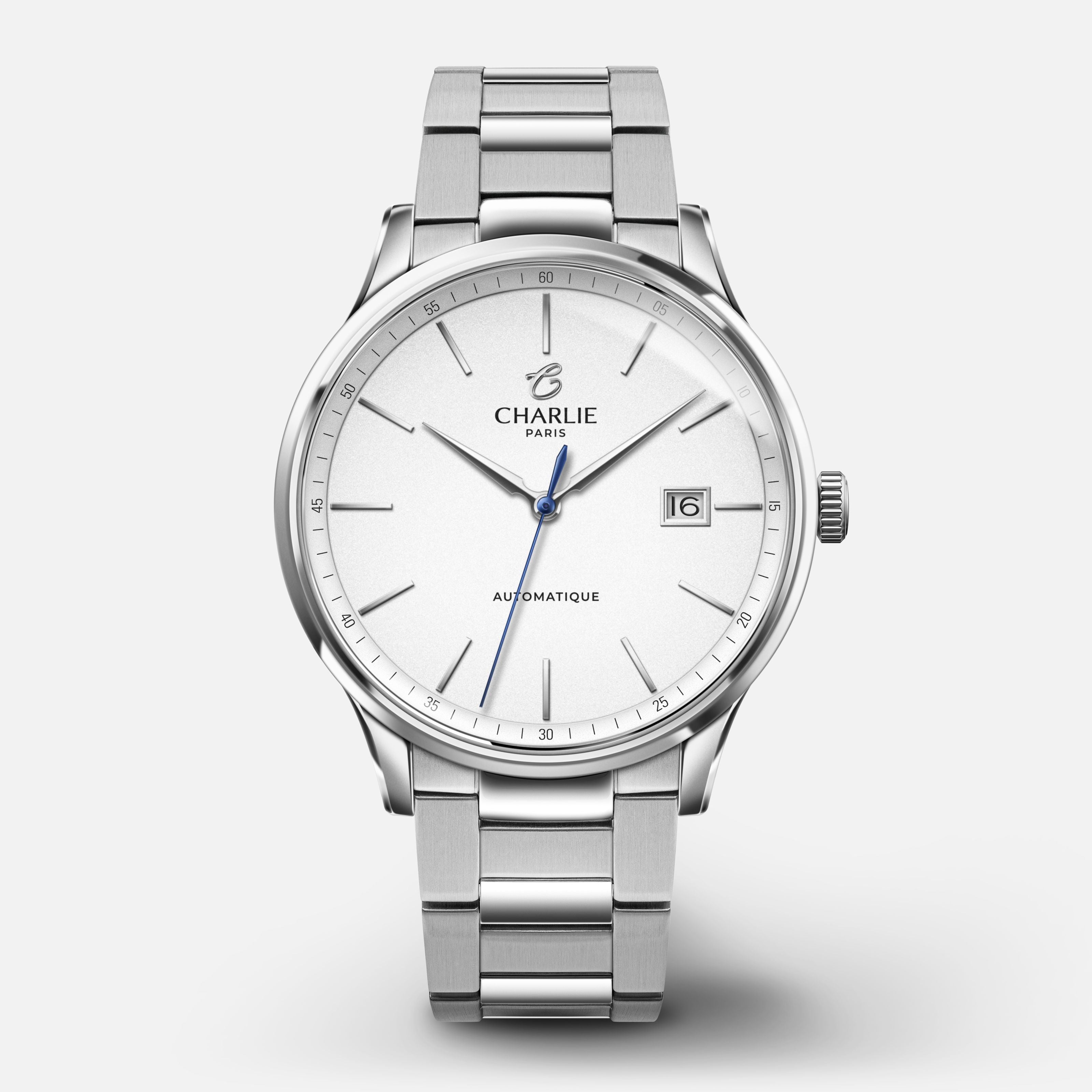 INITIAL - Automatique Slim - Blanc Montres CHARLIE Acier 3 maillons