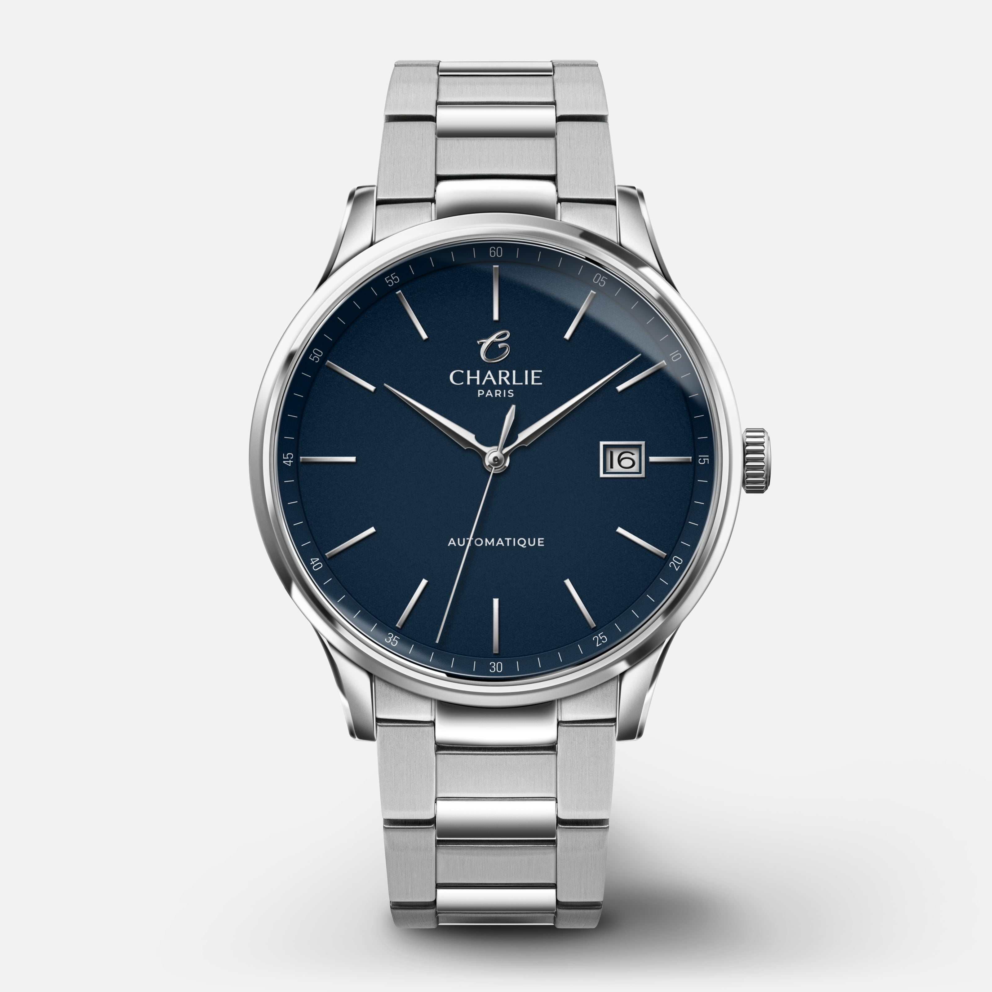 INITIAL - Automatique Slim - Bleu Montres CHARLIE Acier 3 maillons