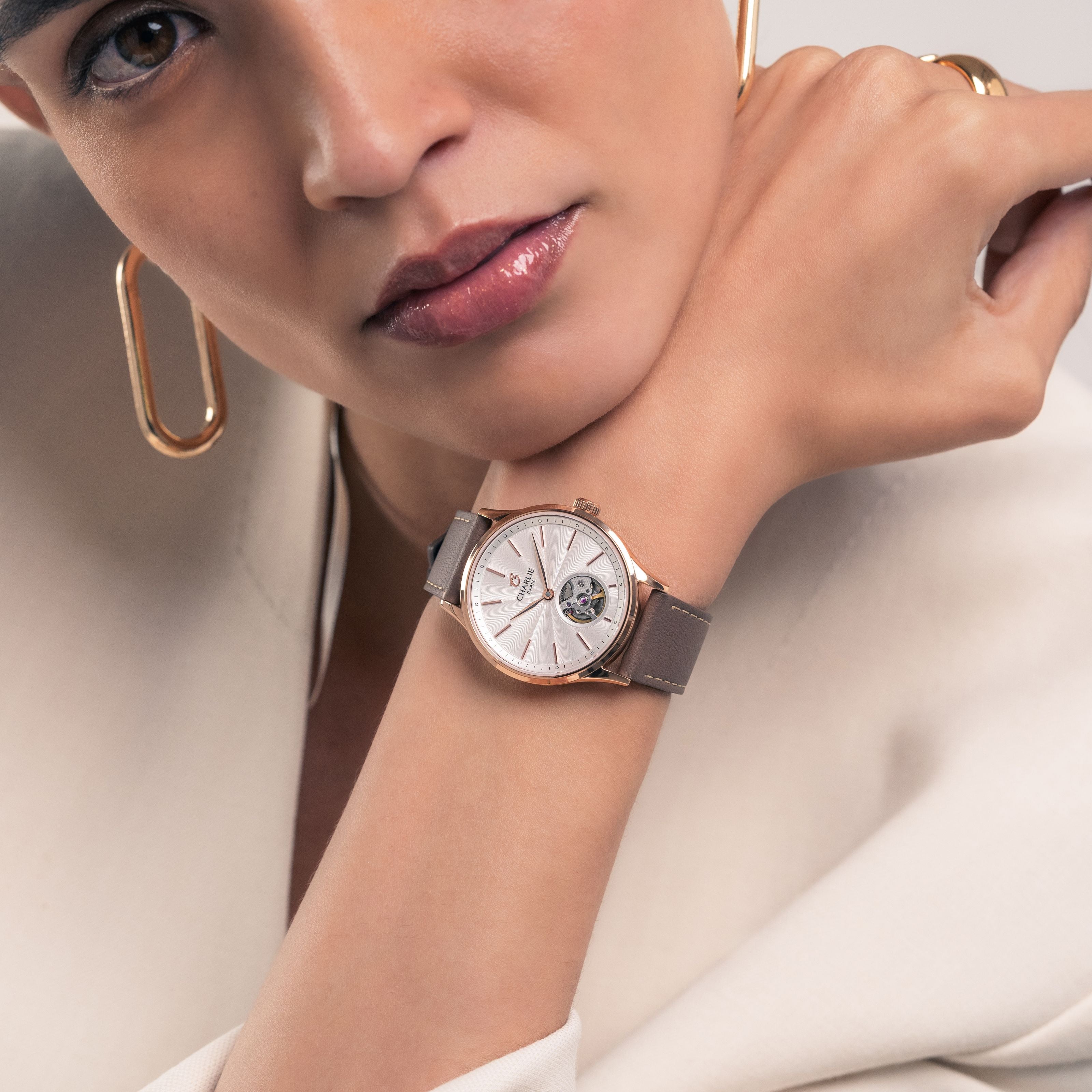 Bracelet cuir taupe 18mm Bracelets de montres CHARLIE