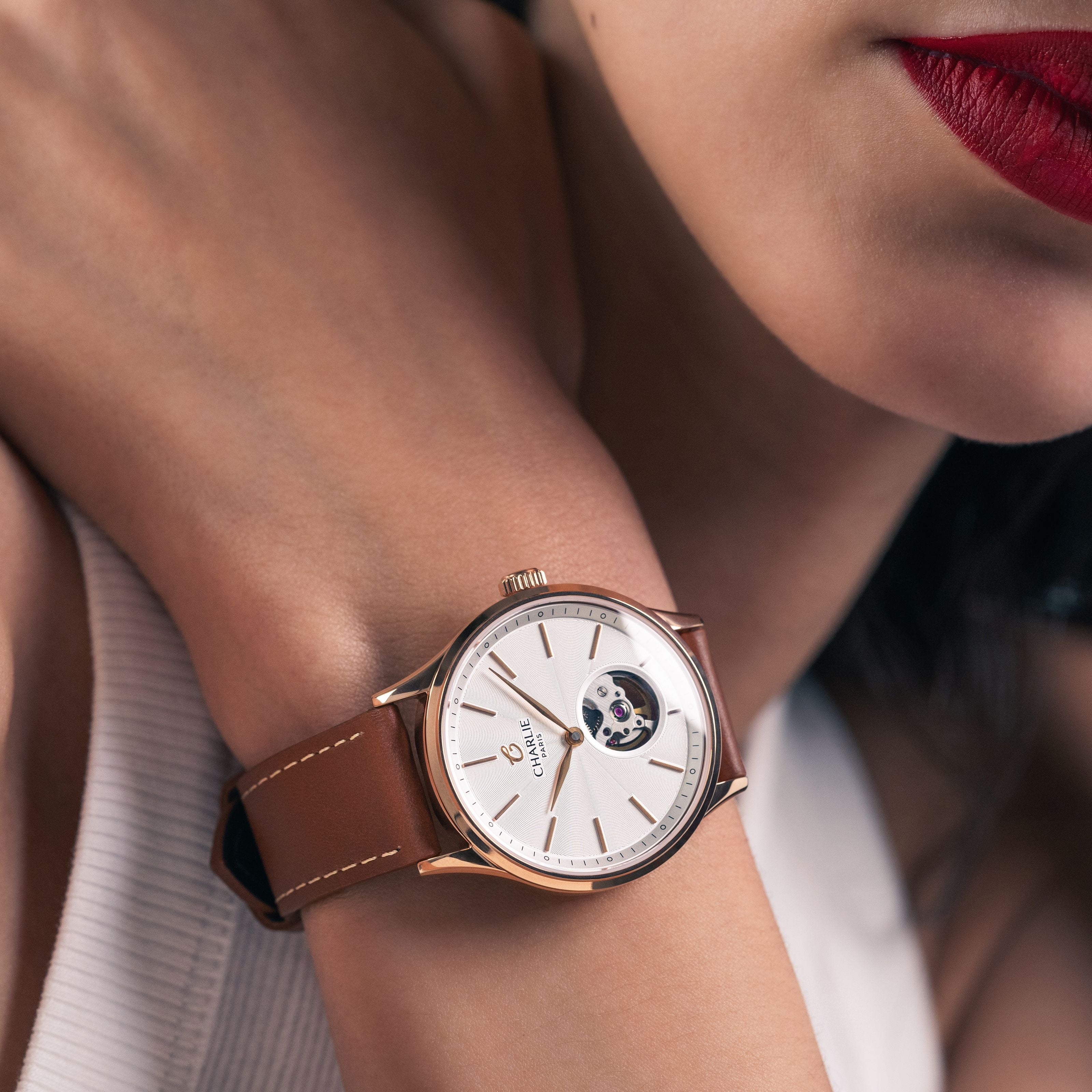 INITIAL 35 - Automatique Cœur Ouvert - Doré rose Montres CHARLIE