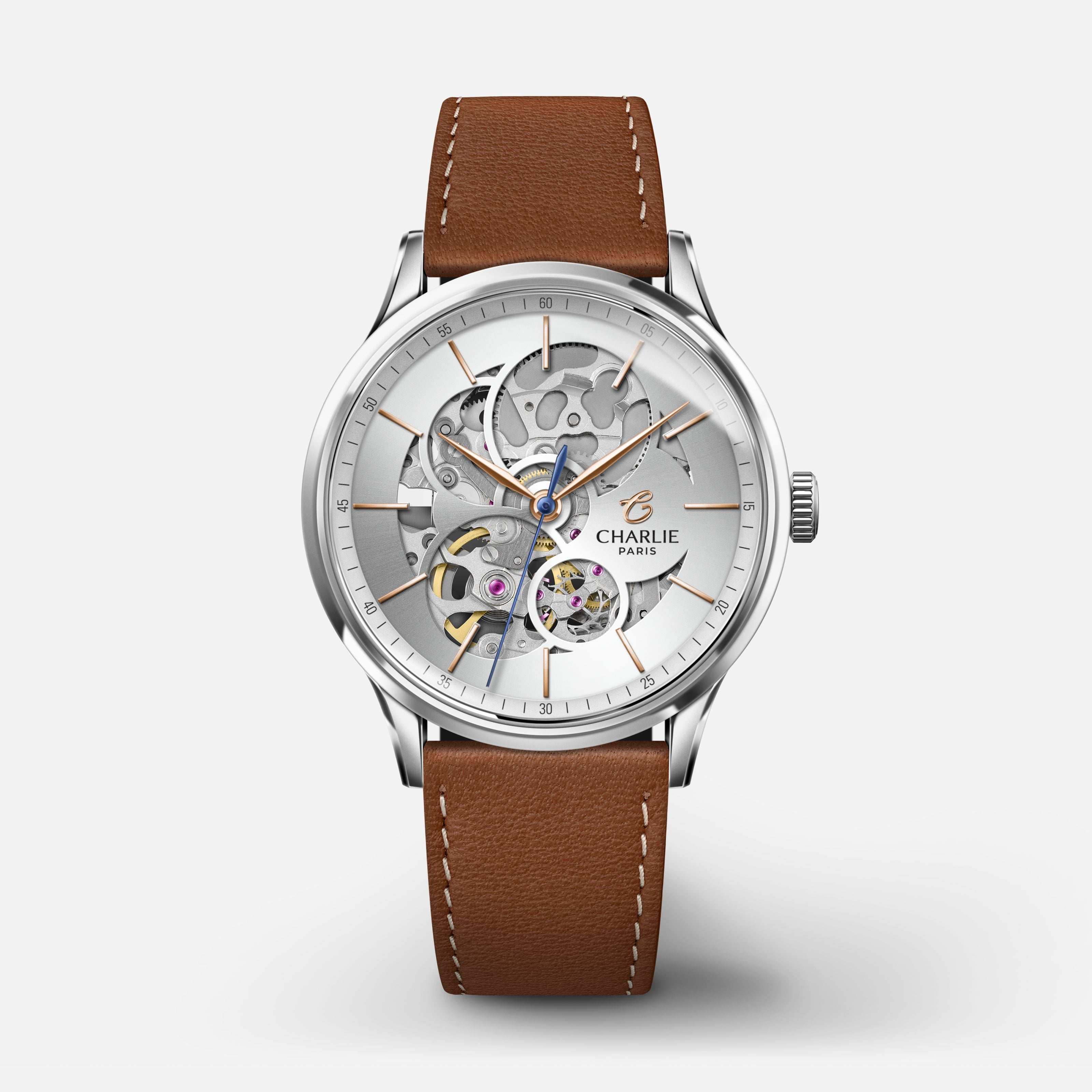 INITIAL 36 - Automatique Ajourée - Acier Montres CHARLIE Cuir marron