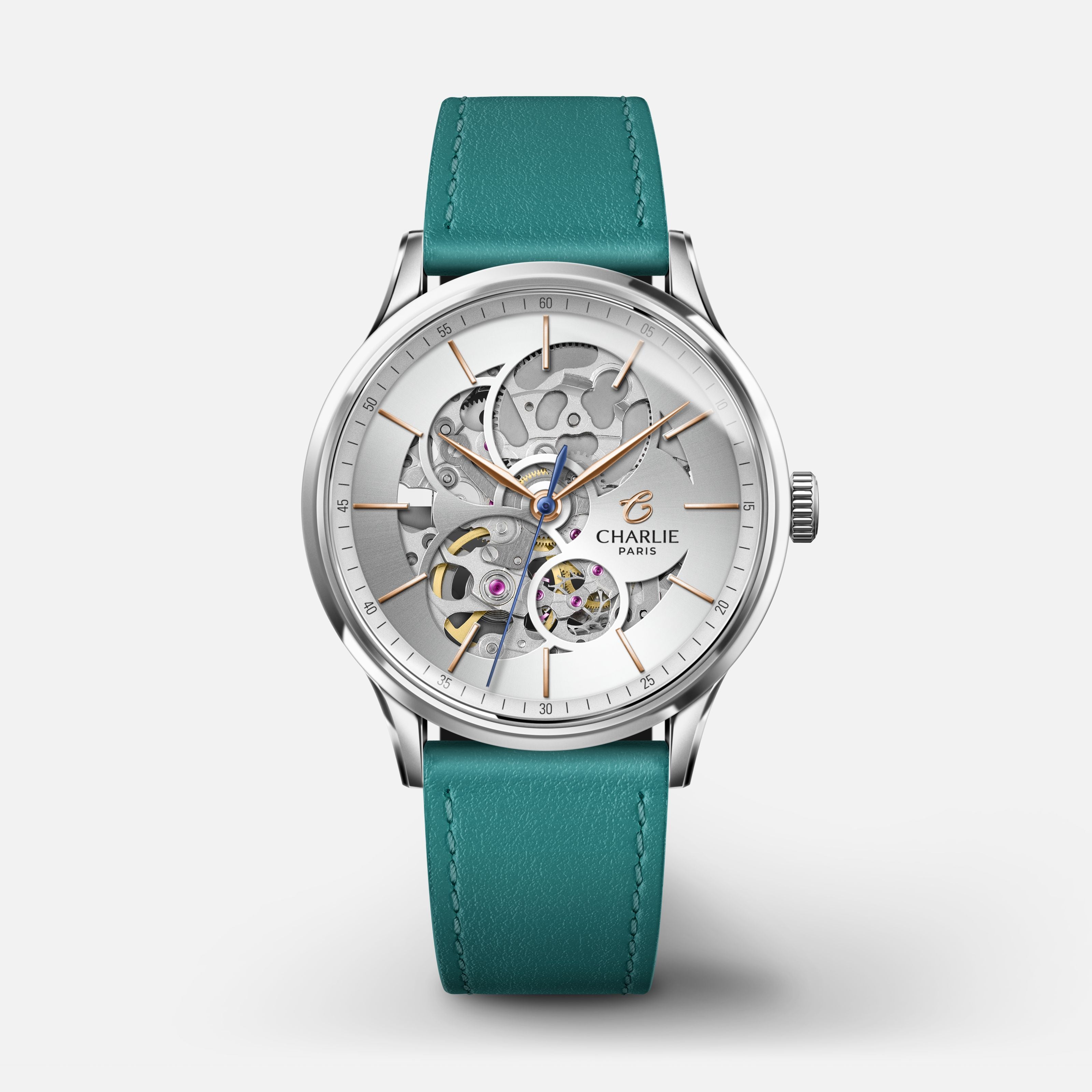 INITIAL 36 - Automatique Ajourée - Acier Montres CHARLIE Cuir paon