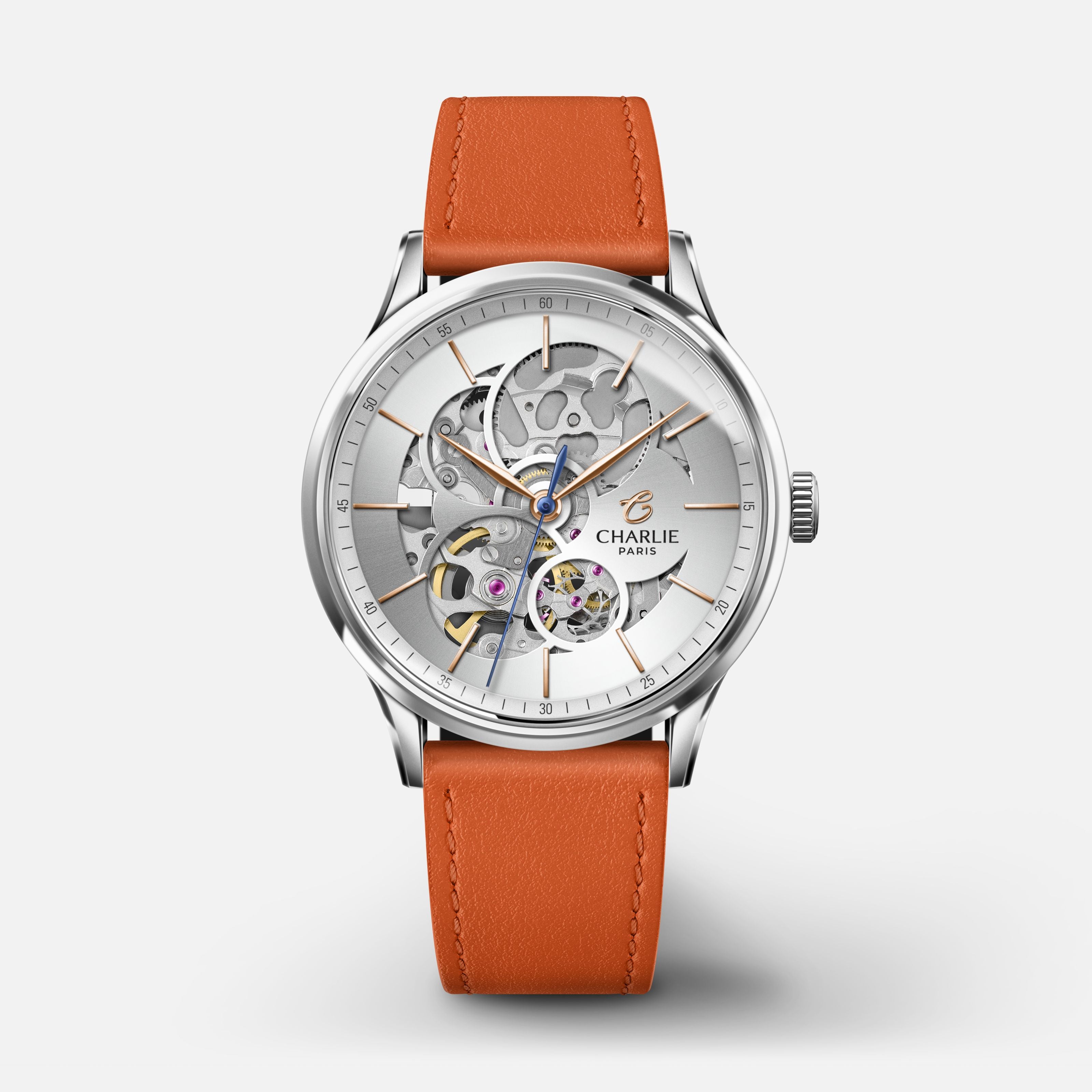 INITIAL 36 - Automatique Ajourée - Acier Montres CHARLIE Cuir mandarine