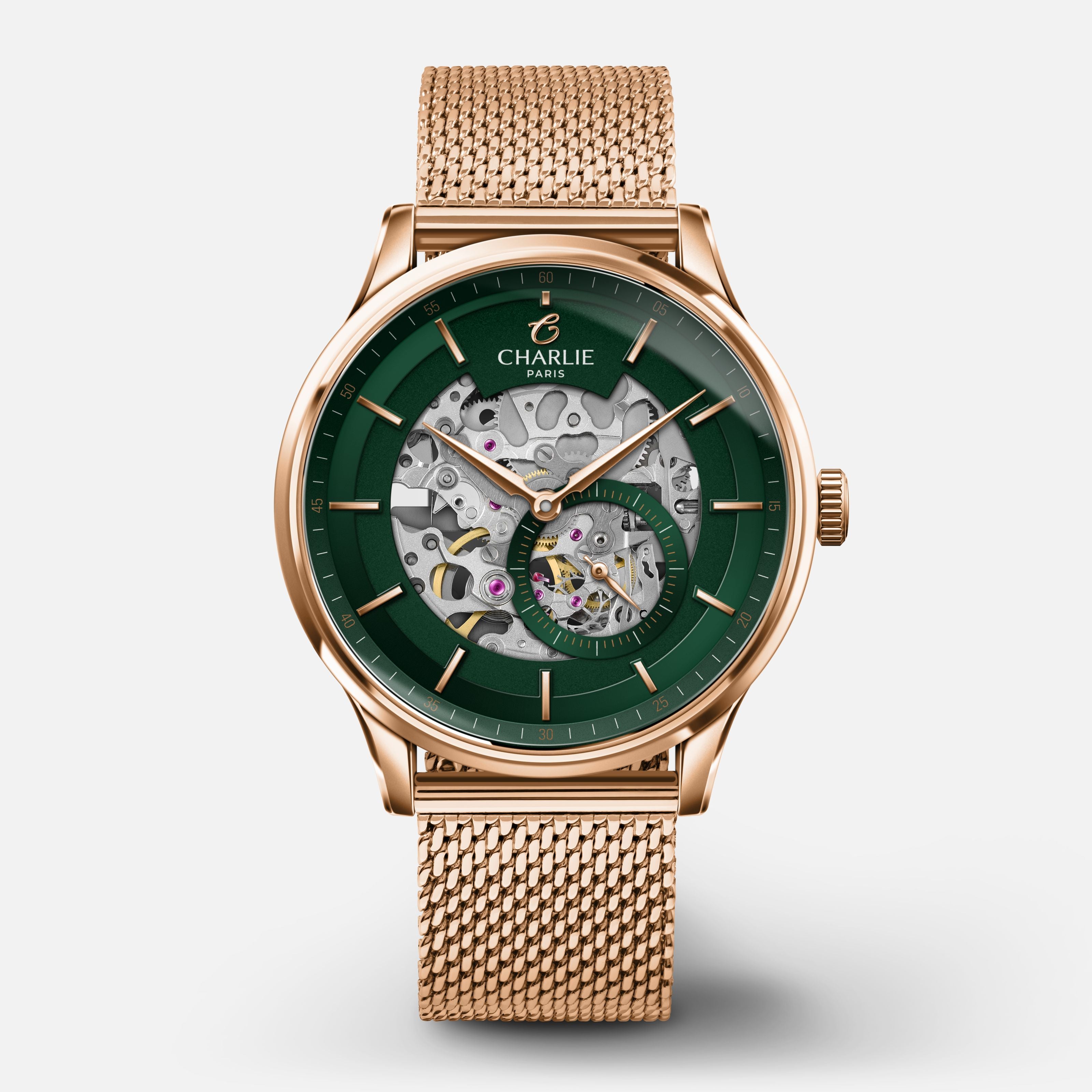 INITIAL - Skeleton - Rose Gold & Green