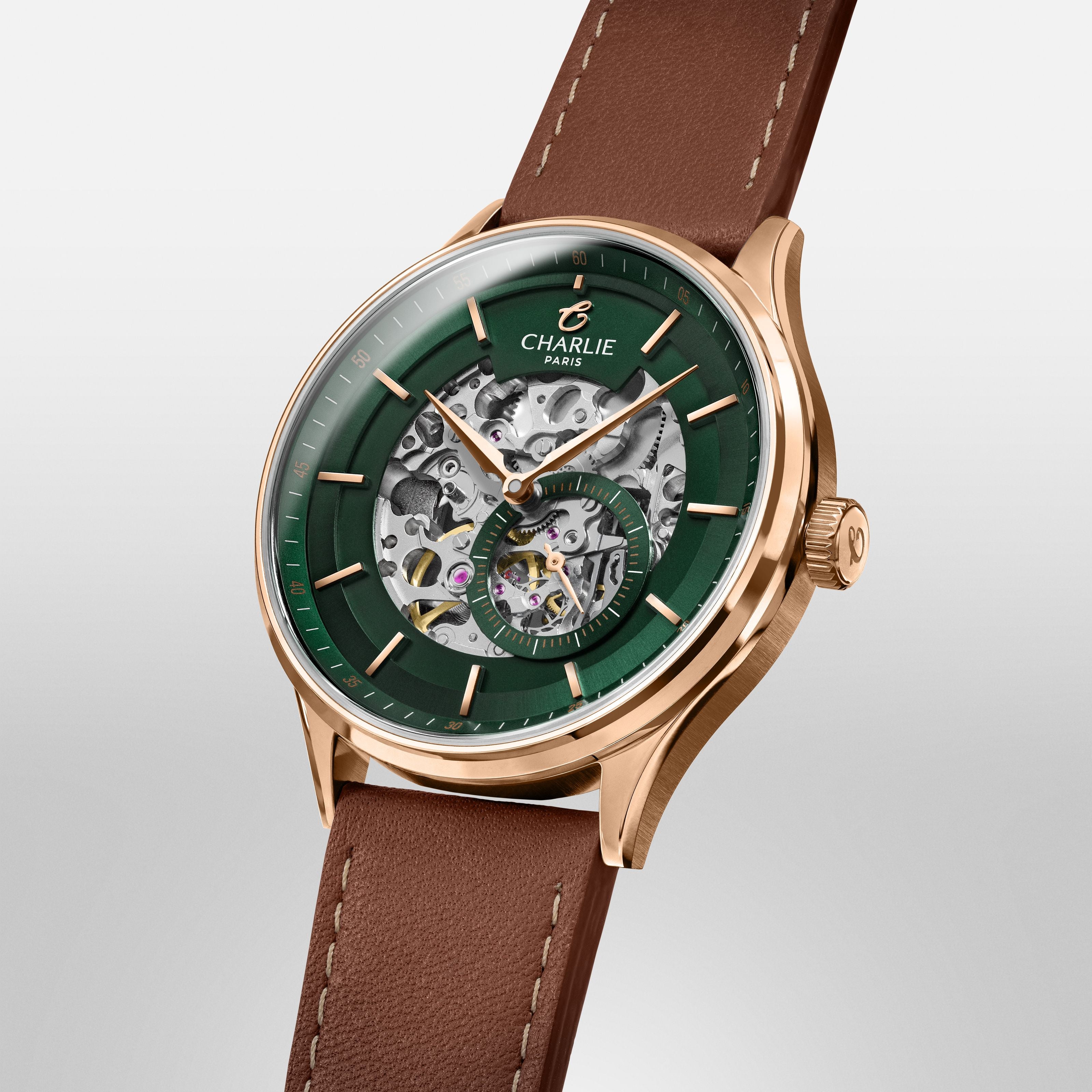 INITIAL - Squelette - Vert & Doré rose