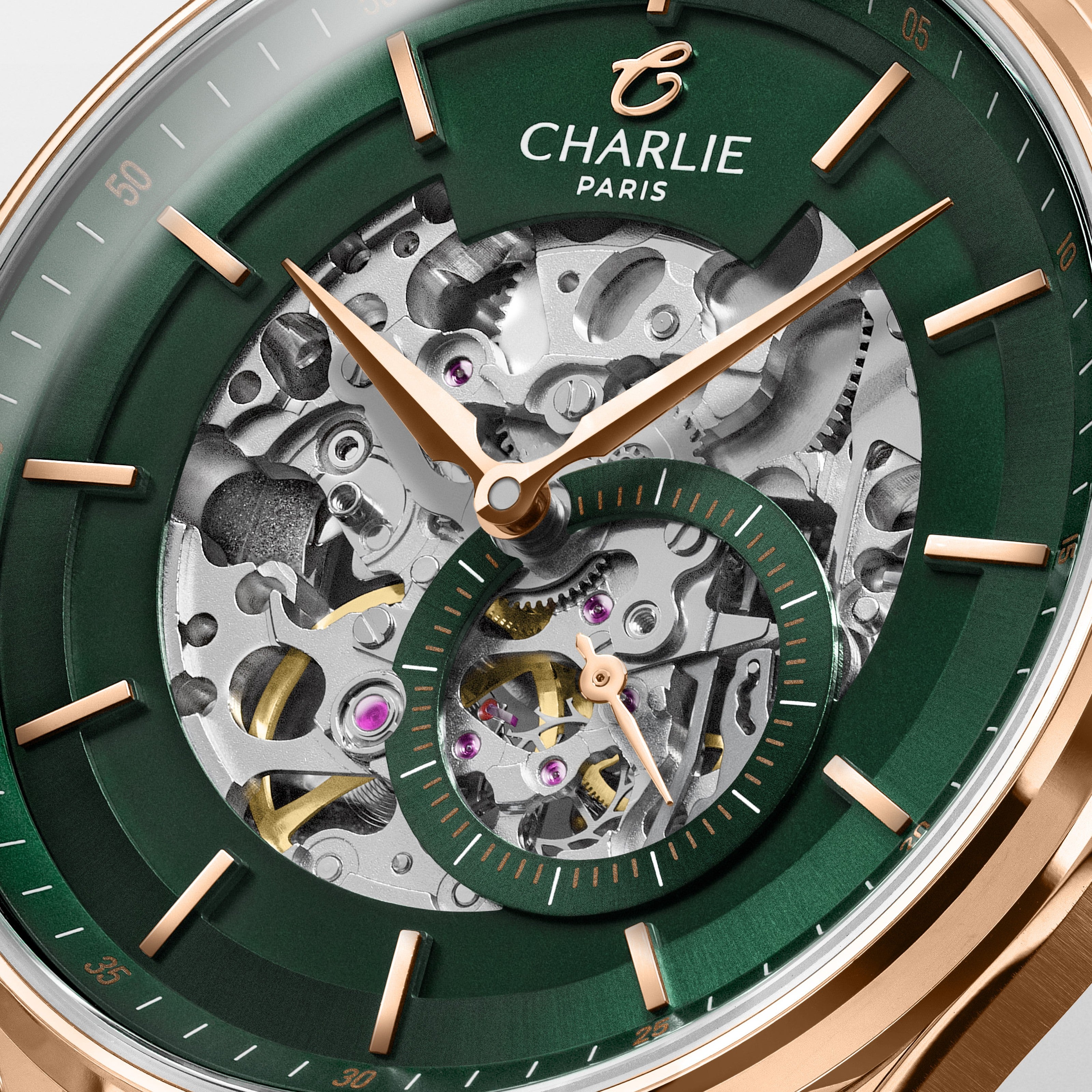 INITIAL - Squelette - Vert & Doré rose