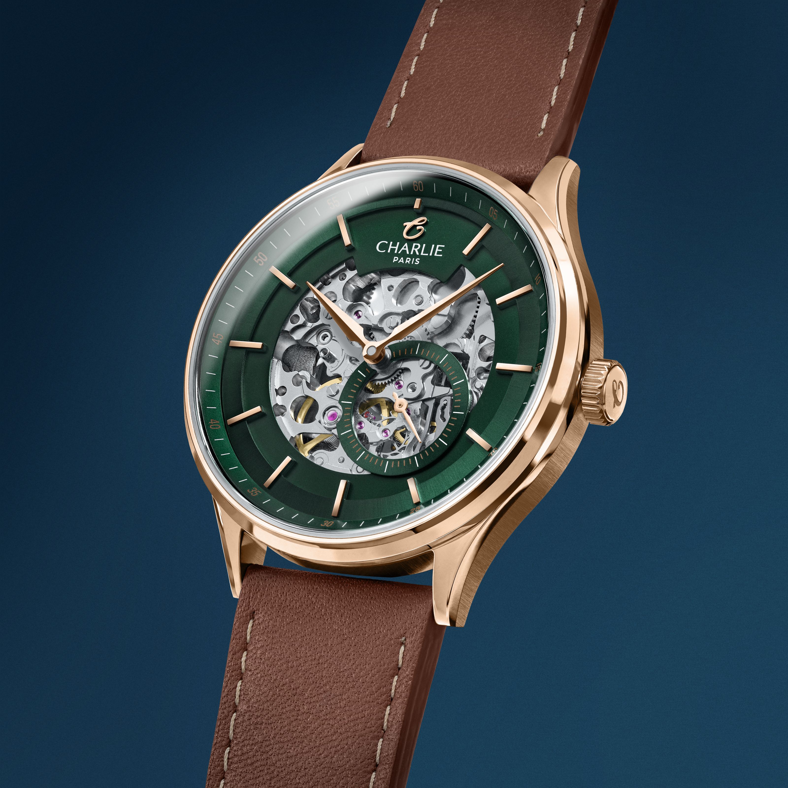 INITIAL - Skeleton - Rose Gold & Green