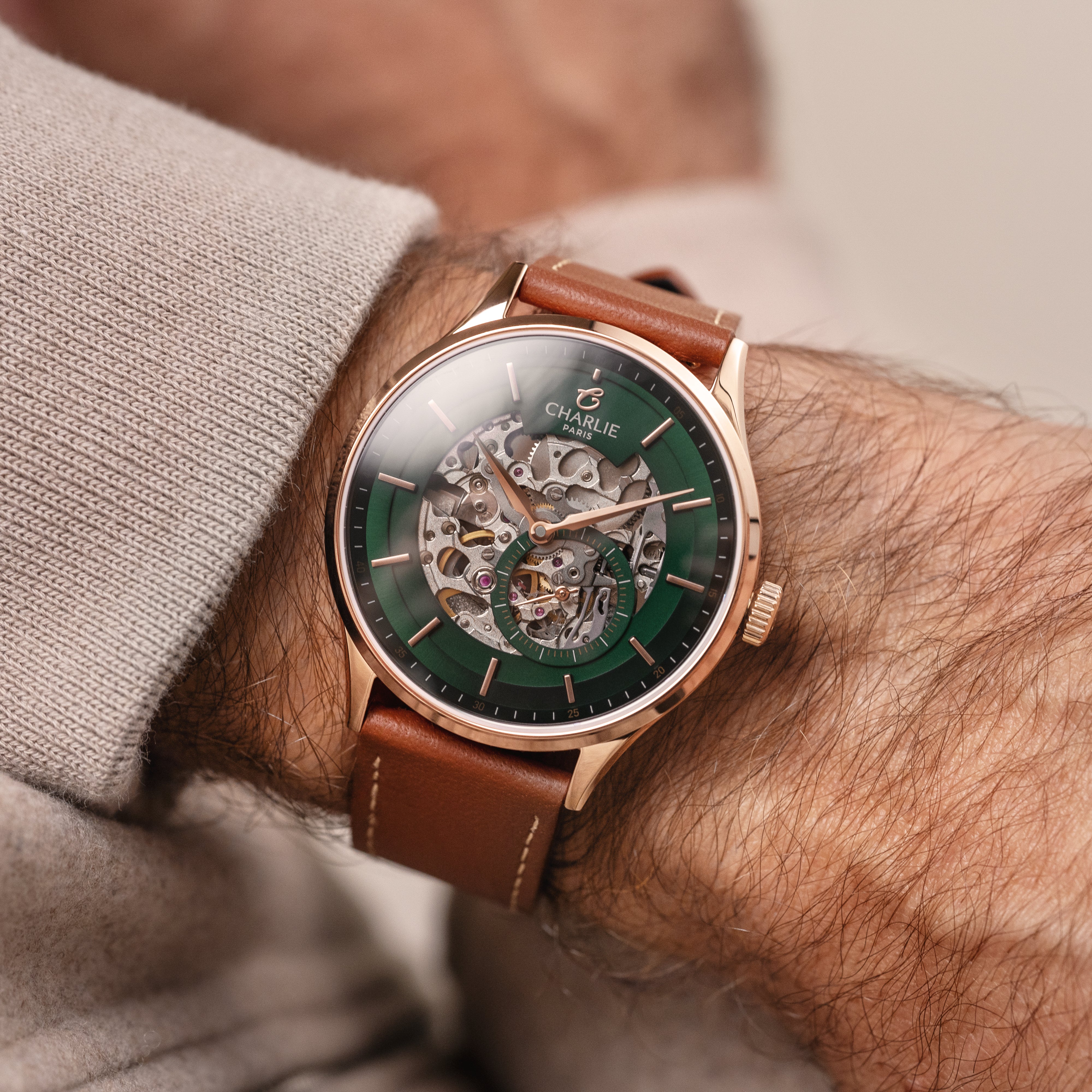 INITIAL - Squelette - Vert & Doré rose