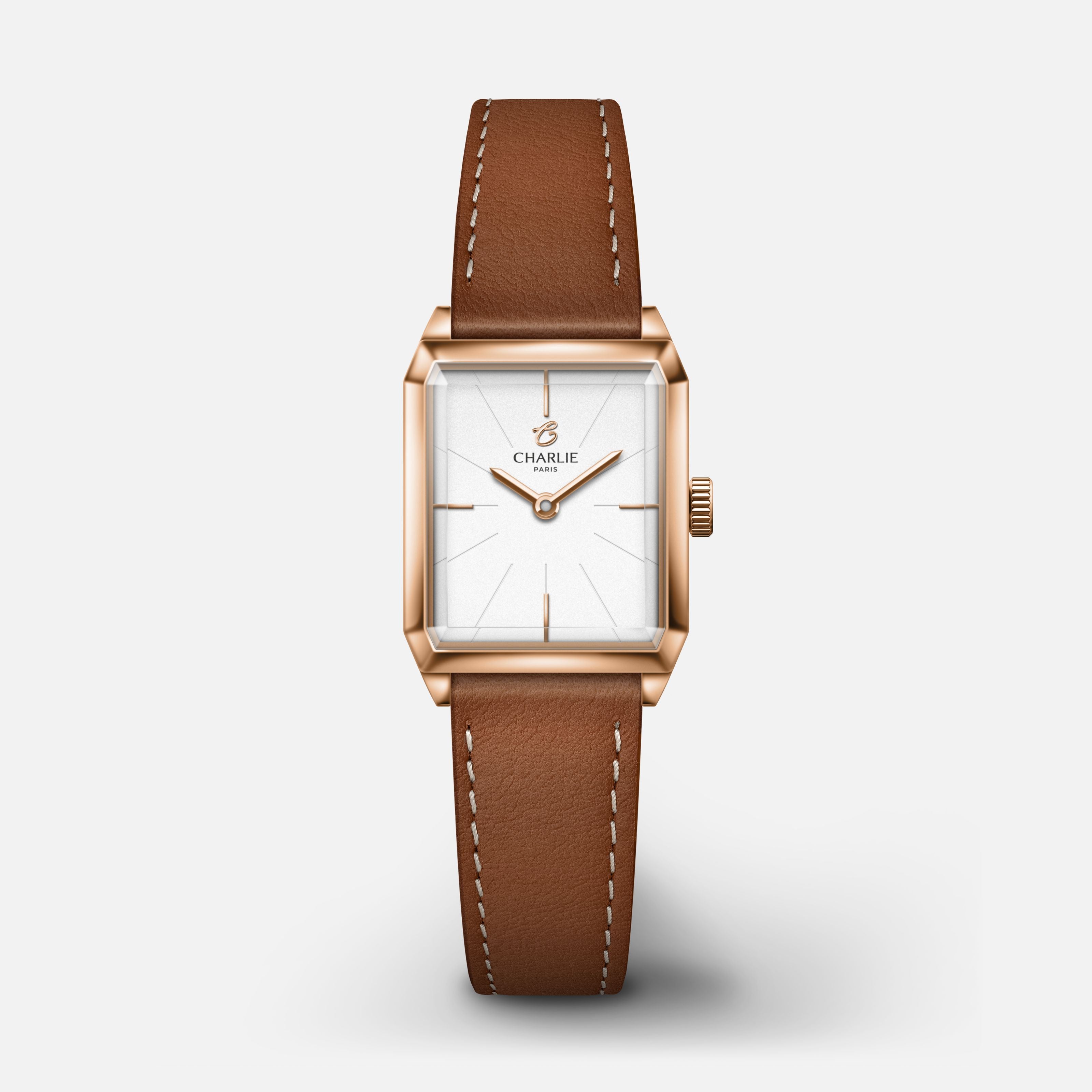 MONCEAU - Quartz - Doré rose Montres CHARLIE Cuir marron