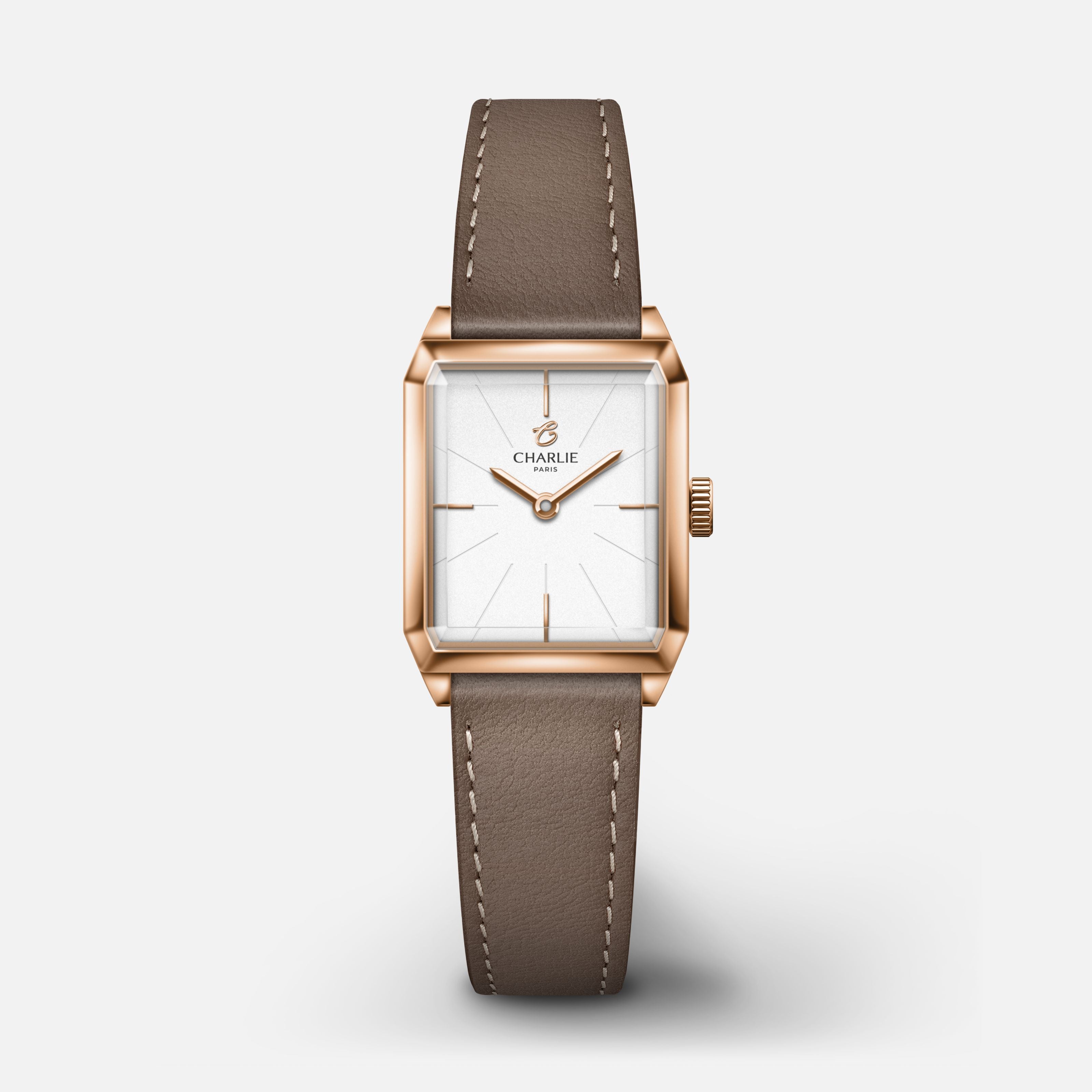 MONCEAU - Quartz - Doré rose Montres CHARLIE Cuir taupe