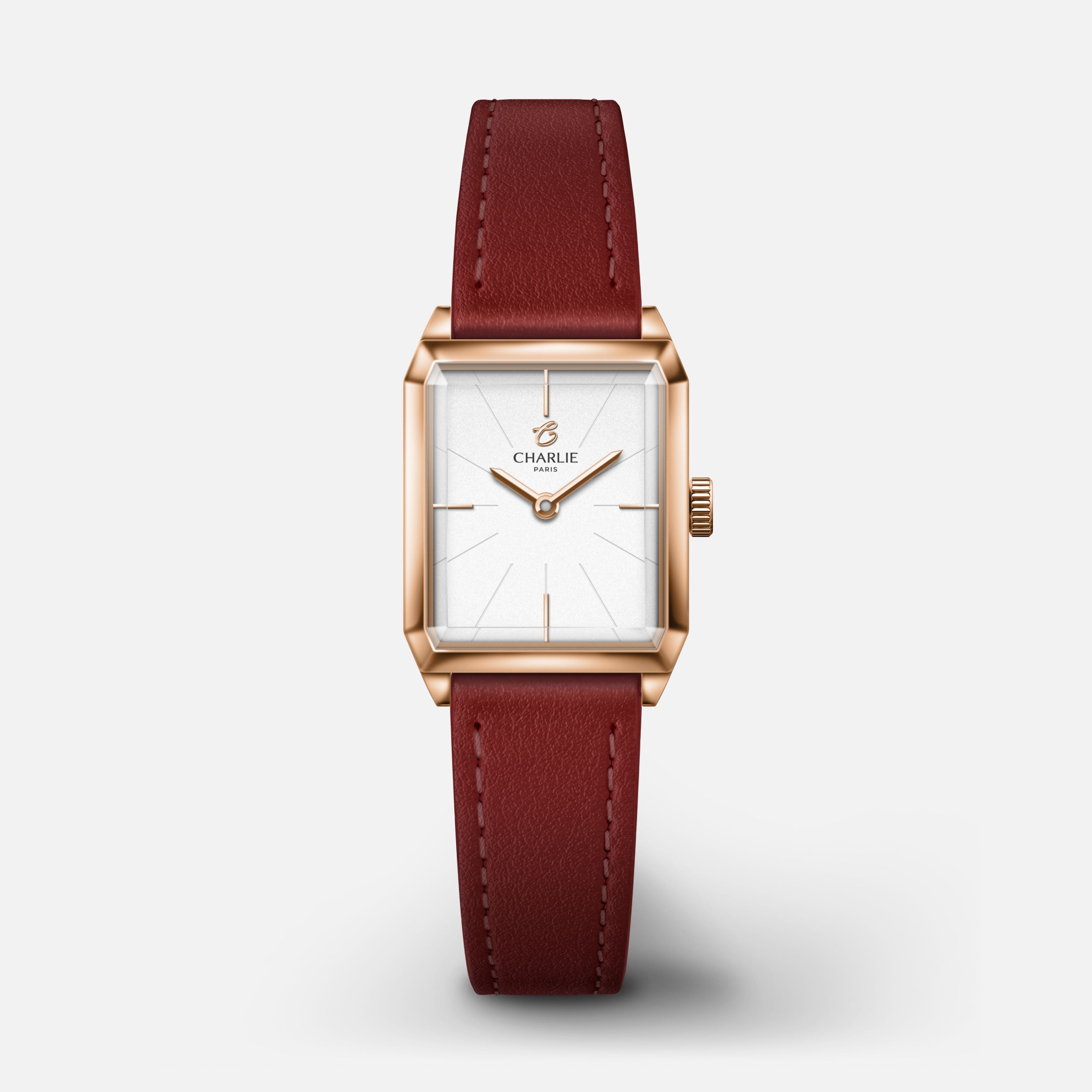 MONCEAU - Quartz - Doré rose Montres CHARLIE Cuir bordeaux