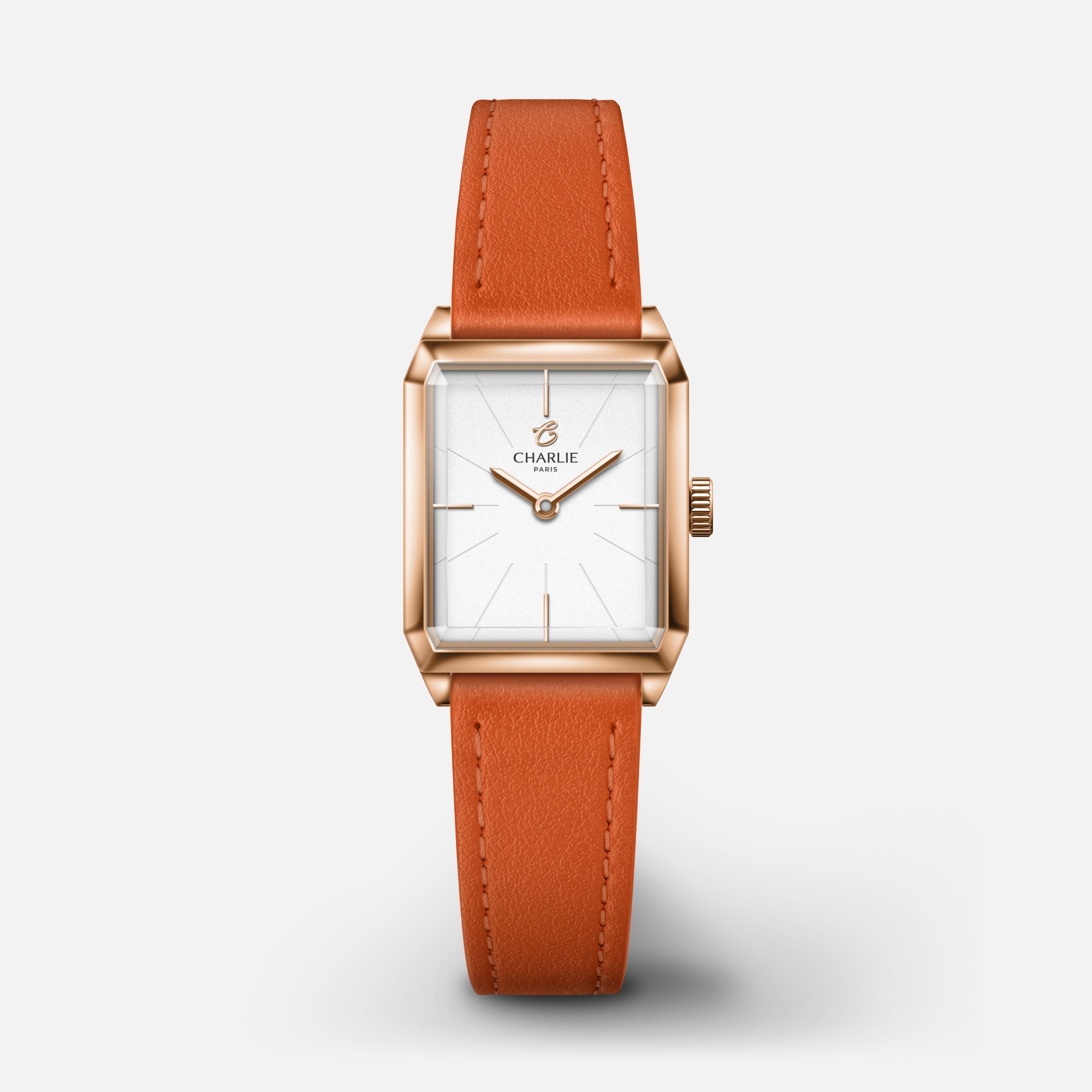 MONCEAU - Quartz - Doré rose Montres CHARLIE Cuir mandarine