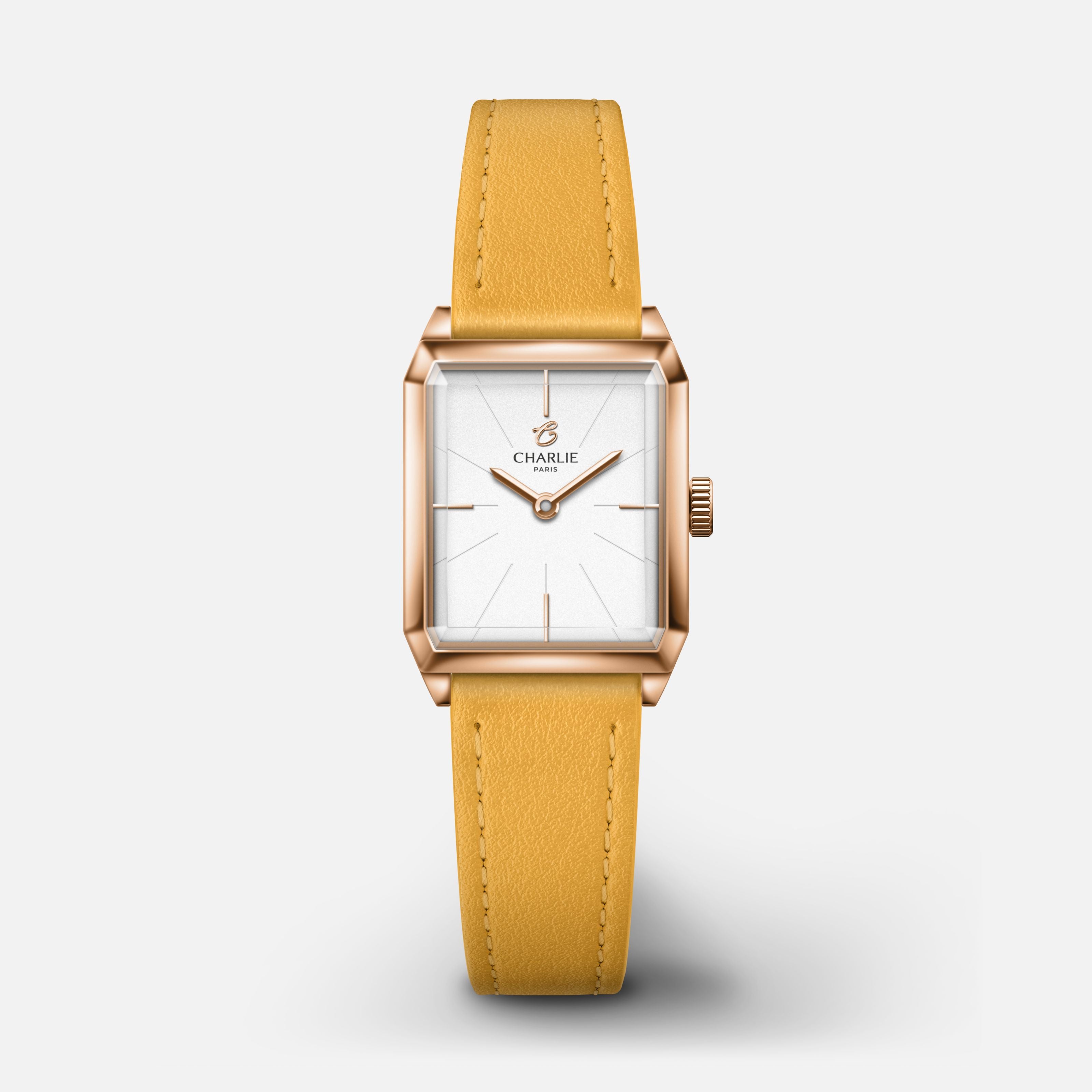 MONCEAU - Quartz - Doré rose Montres CHARLIE Cuir jaune toscan