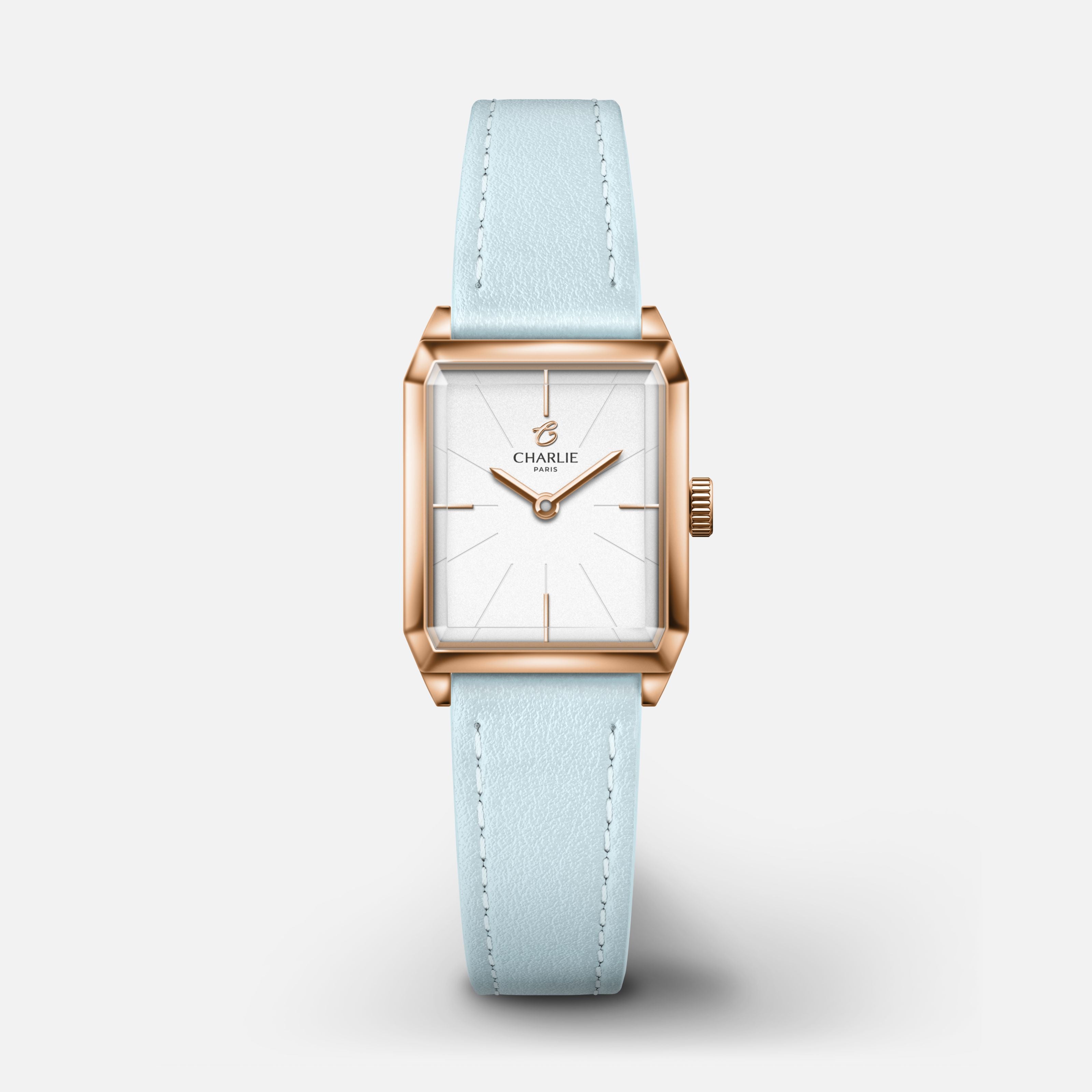 MONCEAU - Quartz - Doré rose Montres CHARLIE Cuir bleu azur